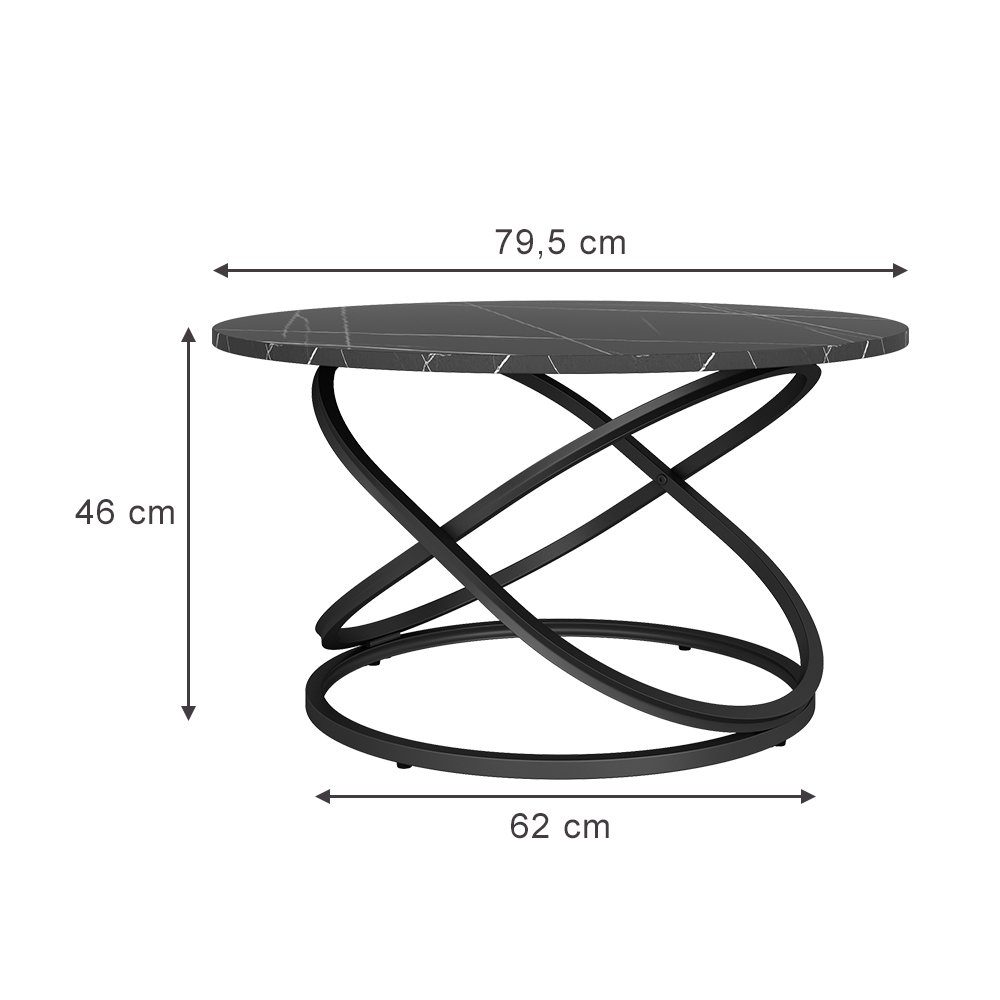 Vicco Couchtisch Calgary Schwarz/Schwarzer Marmor 79x46cm mit große Arbeitsfläche