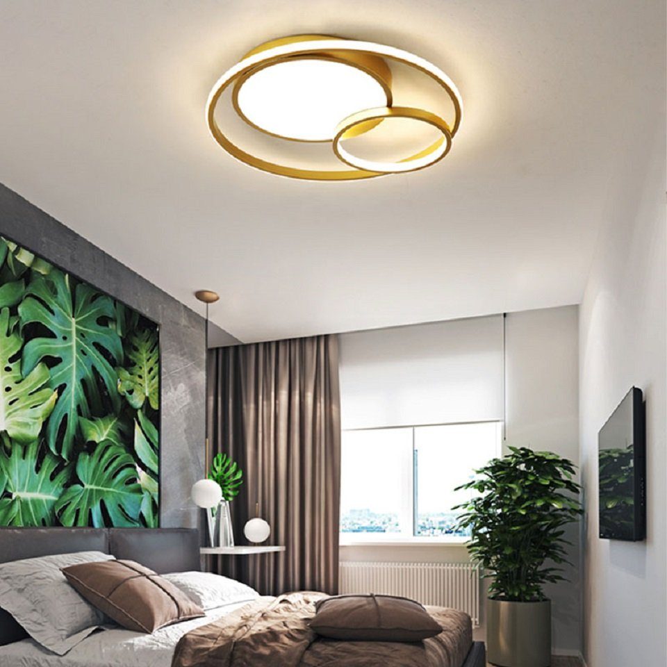 Daskoo Deckenleuchten 37W Modern LED Deckenlampe mit Fernbedienung Dimmbar Schlafzimmer, LED fest integriert, Warmweiß/Neutralweiß/Kaltweiß, LED Deckenleuchte stufenlos dimmbar Gold