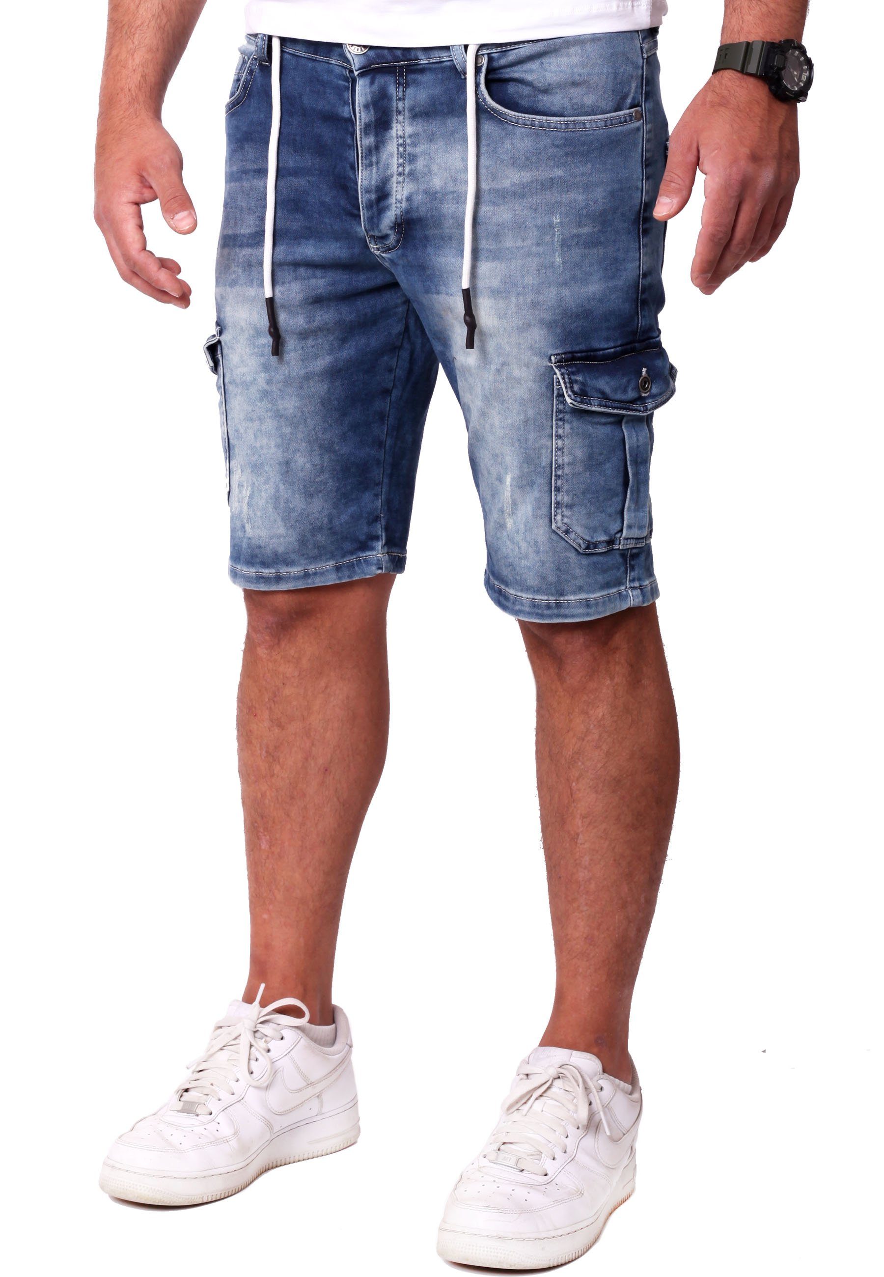 Reslad Jeansshorts Reslad Cargo Jeans Shorts Herren Kurze Hosen Sommer - Sweathose in Cargo-Shorts Sweatjeans Jeansbermudas Stretch Jeans-Hose