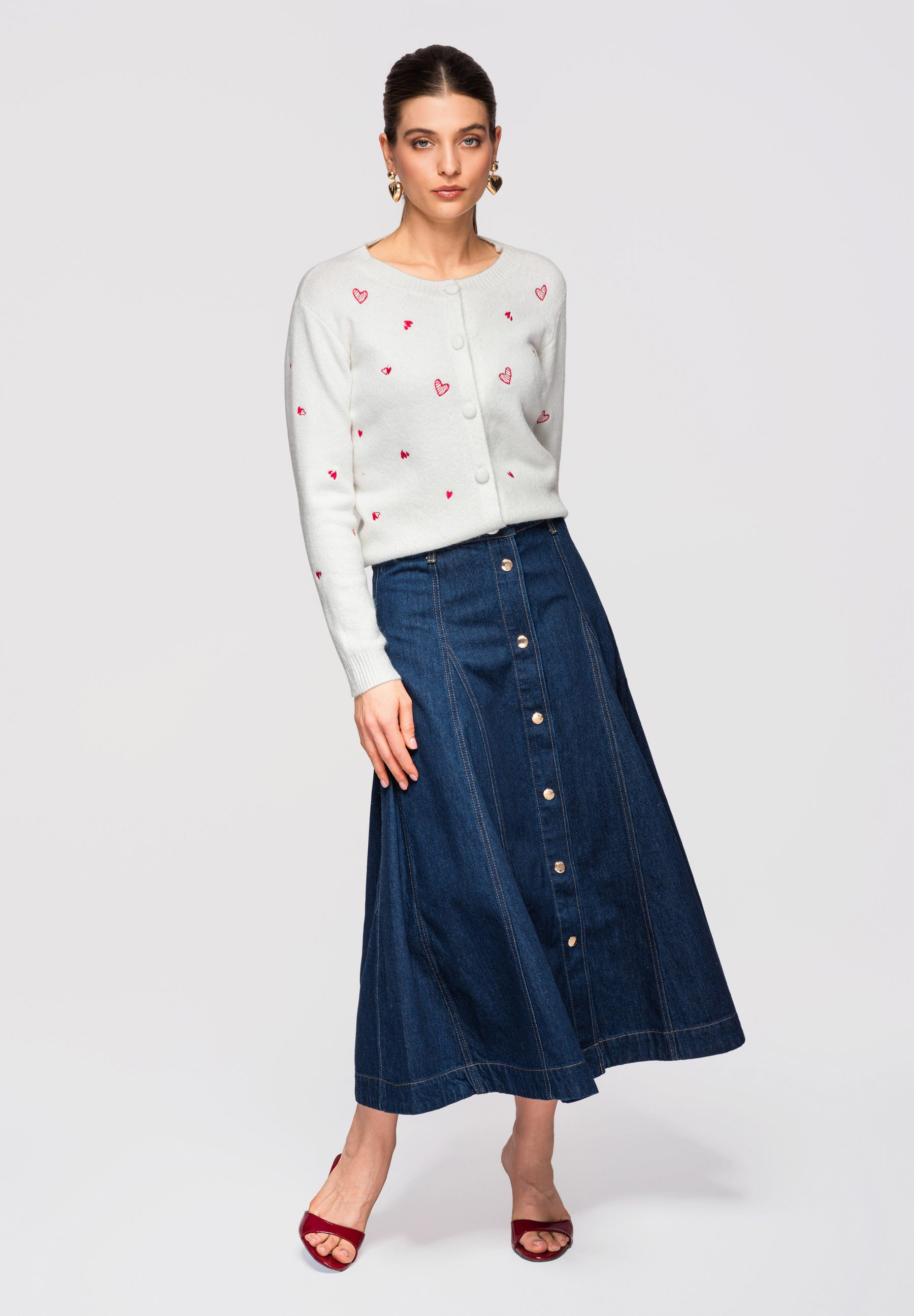 OMBRE Cardigan Strick-Cardigan mit Hüftlänge und gesticktem Herzmotiv