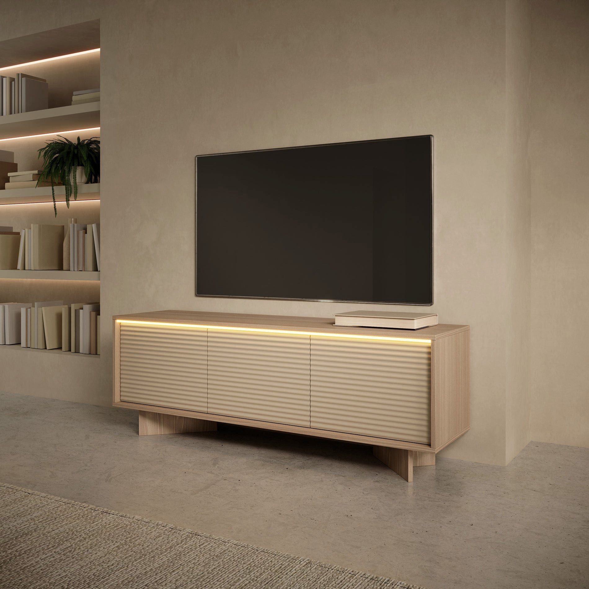 Selsey TV-Schrank Semi TV-Lowboard Semi 3-türig,154 cm Natürlicher Bolivar/Cappuccino