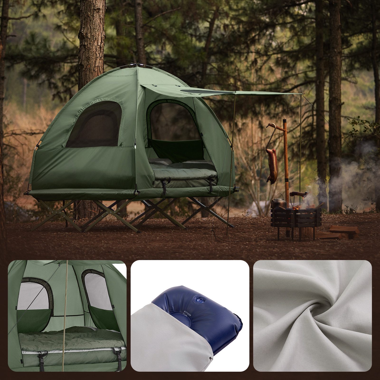 SoBuy Feldbett OGS61, 2-Personen-Campingzelt Etagenbett-Doppelzelt mit Tragetasche Feldbett mit Zelt Schlafsack Wurfzelt 2 Person 4in1-Zelt Campingliege