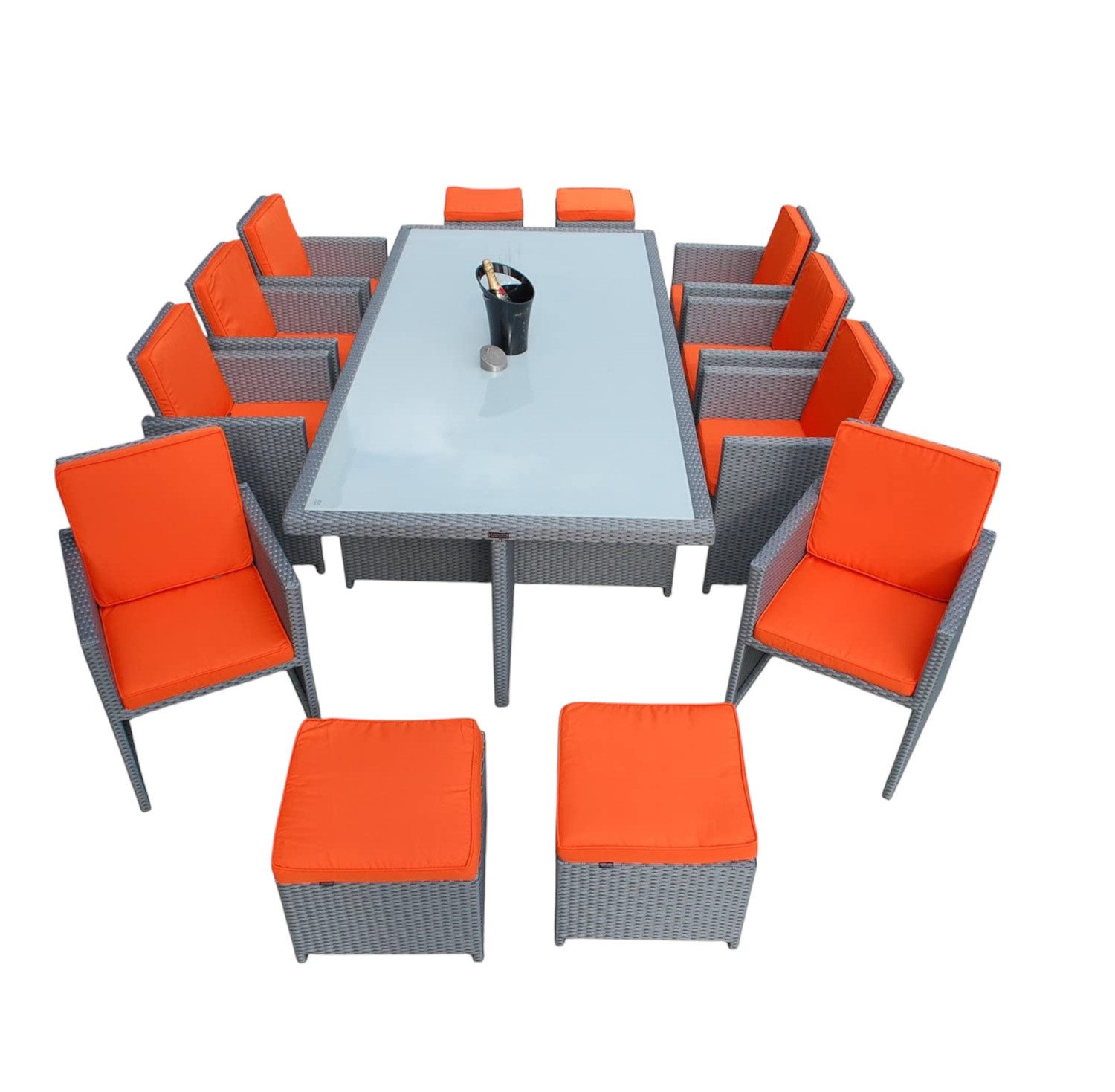 Ragnarök Мебель-Design Garten-Essgruppe Heimdall Esstisch Set 8+4, (Set, Polyrattan, Alu), umklappbare Rückenlehnen, Würfelsystem