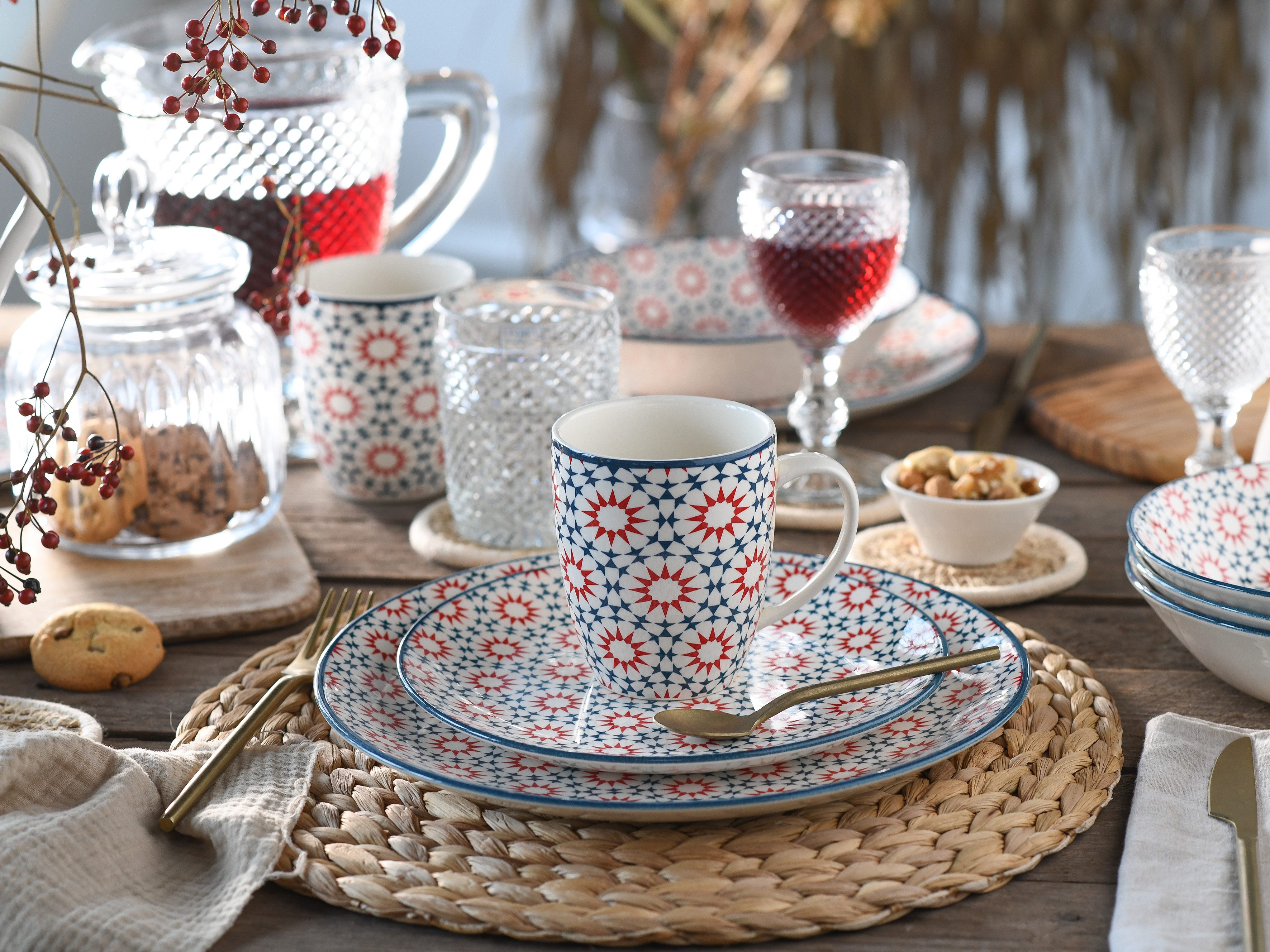 CreaTable Kombiservice Stella (16-tlg), 4 Personen, Steingut, orientalisch mediterraner Stil