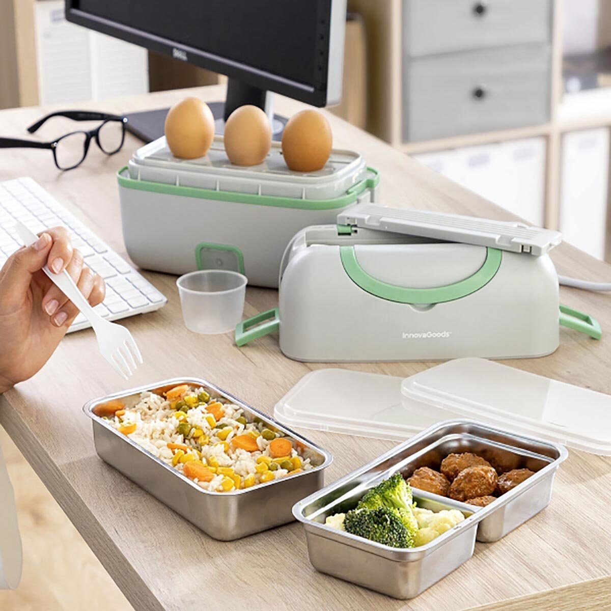 InnovaGoods 3-in-1 Dampfgarer-Lunchbox Rezeptküche Lunchbox mit Elektrische elektrische