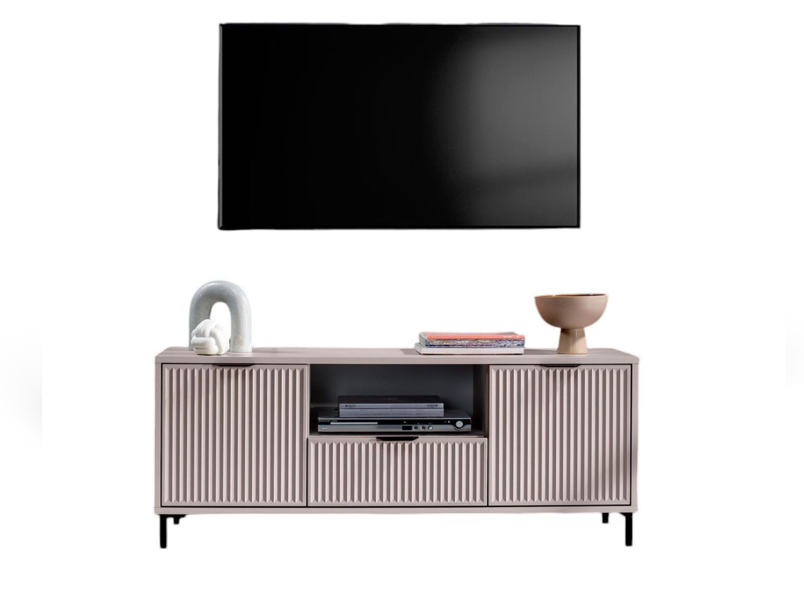 Compleo TV-Schrank mit 2 Klappen/Türen, VIVAS geriffelte Front, Breite: 135 cm