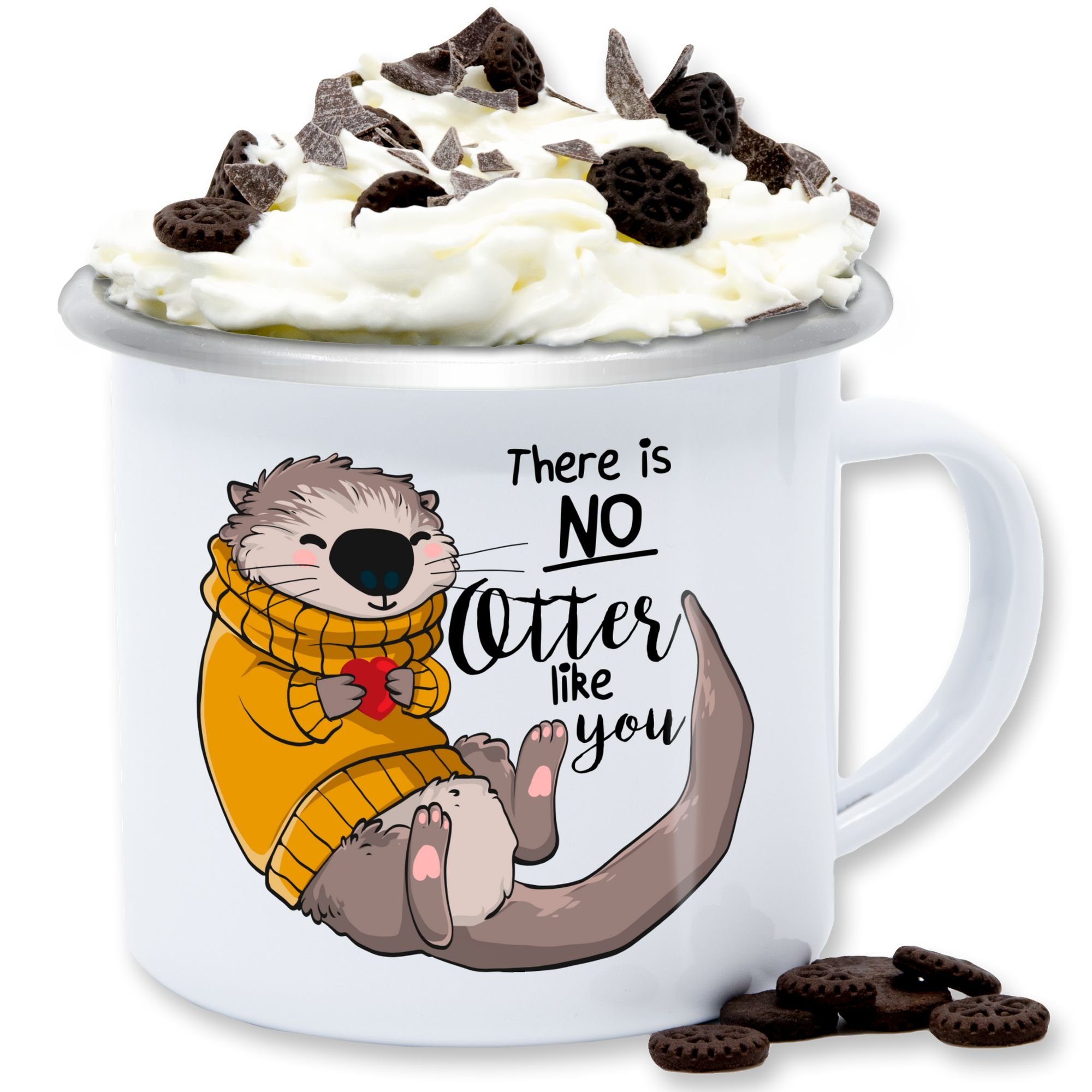 Shirtracer Tasse There is no Otter like you, Stahlblech, Statement Sprüche 3 Weiß Silber