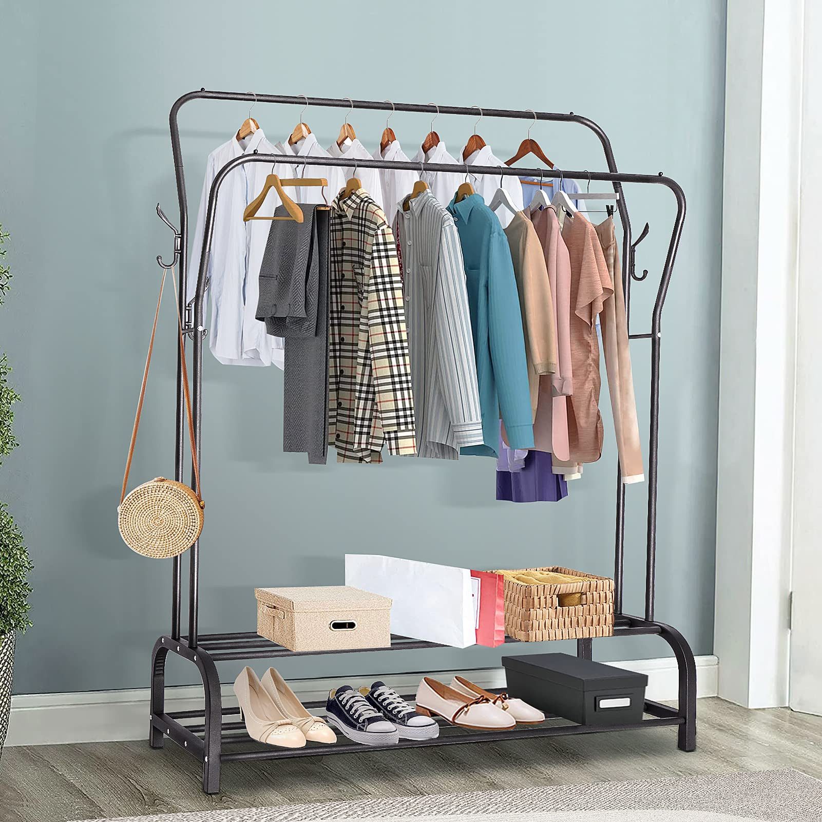 Youyijia Kleiderbügel Freestanding Double Rods, Hanger, 146 x 37 x 110 cm