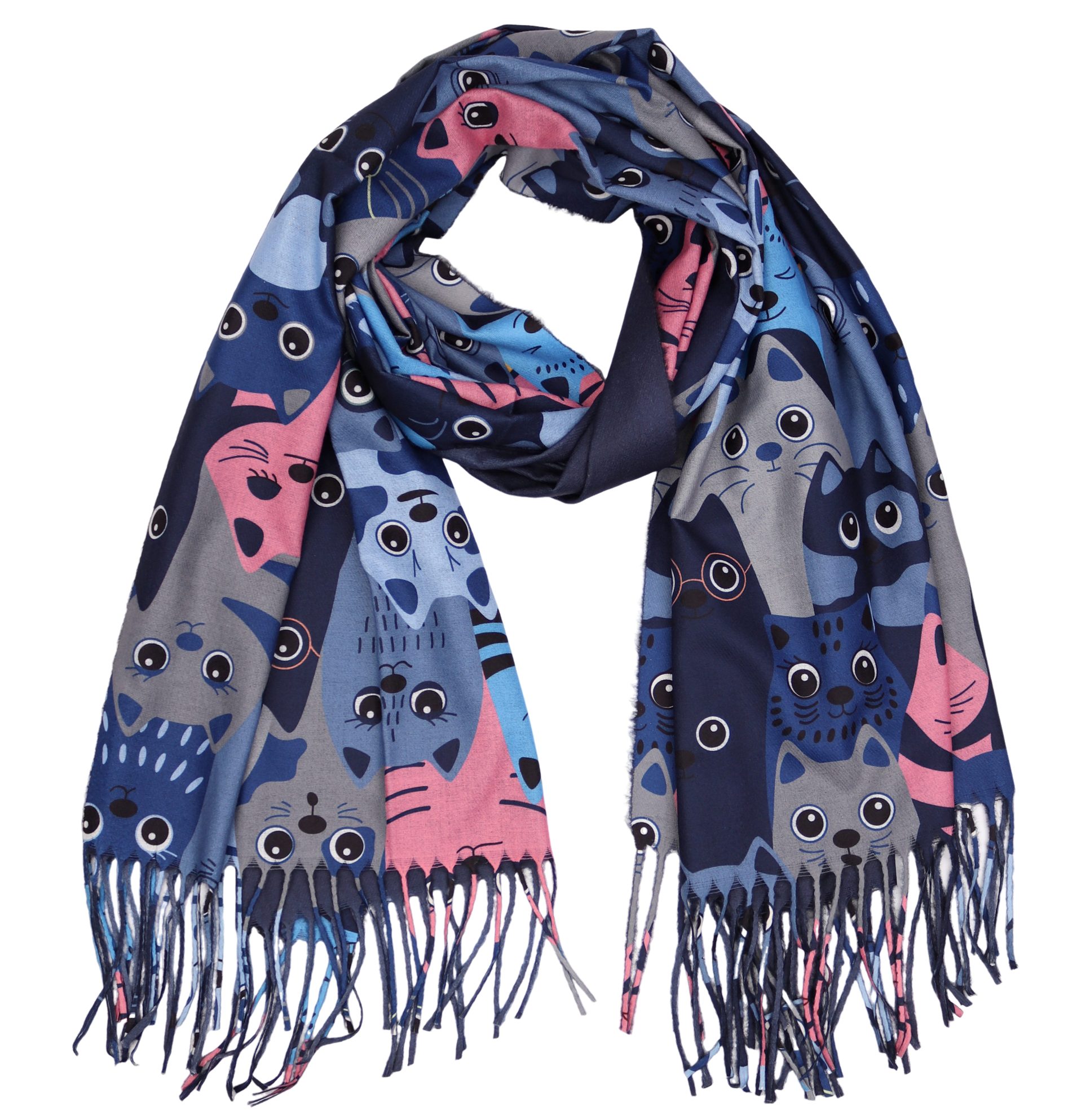 MIRROSI Modeschal weicher und warmer Schal Katzen Muster mit Fransen, 70x18 günstig online kaufen