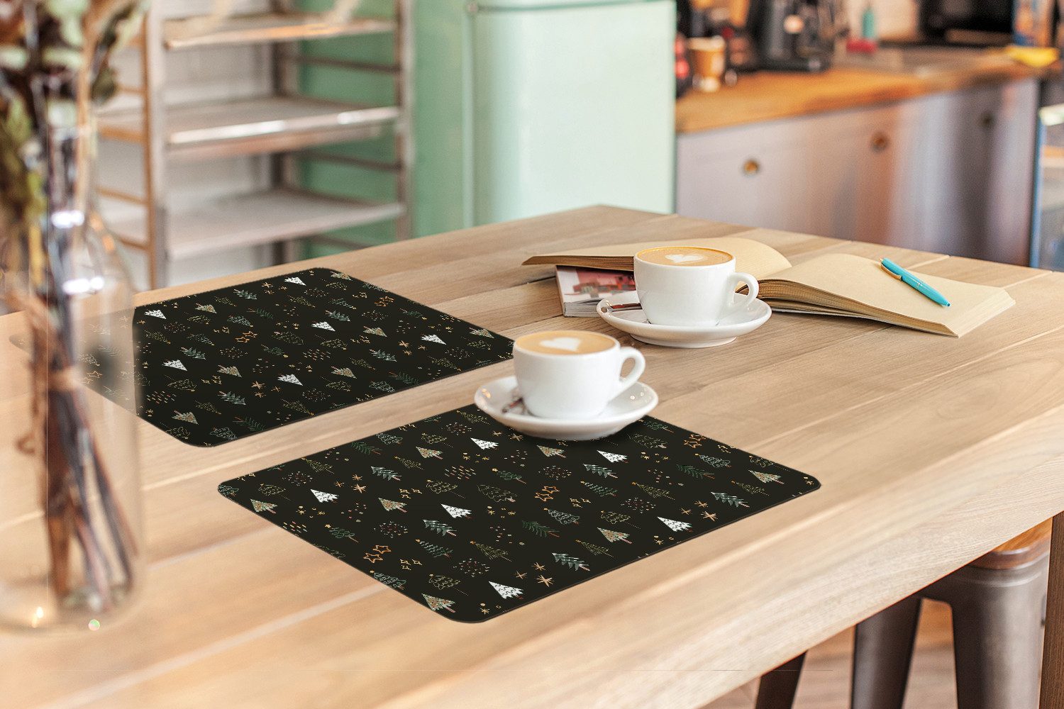 MuchoWow Platzset Weihnachtsbäume - Weihnachten - Muster - Sterne - Weihnachten, (6-St), Platzsets, Tischset, Abwaschbar, Tischsets, Platzdeckchen