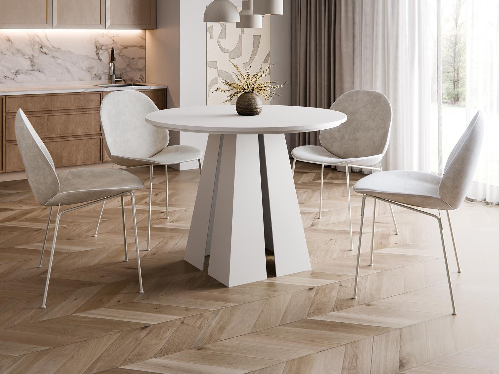 Compleo Esstisch Ø: 100cm oder 120 cm, Designer Tisch, ausziehbarer Tisch TRENDI