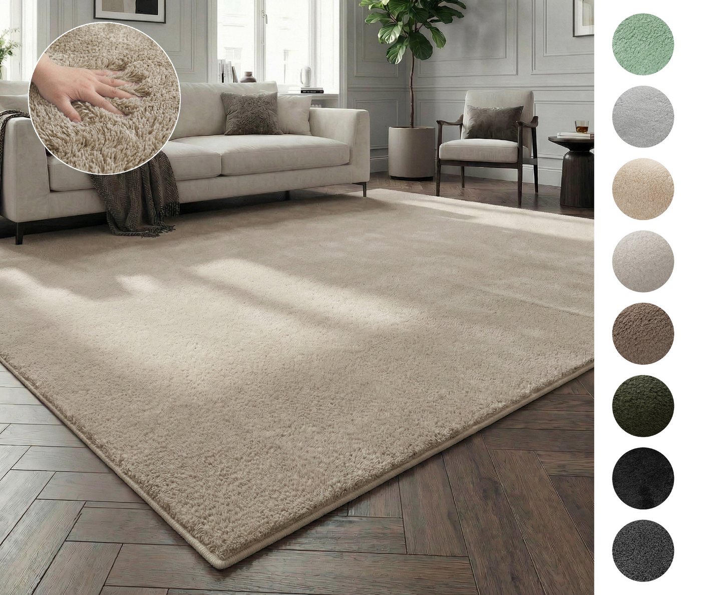 OTTO home Teppich Cali, in Standard- und Premium-Qualität, 13 mm oder 16 mm Höhe, rechteckig, Uni-Farben, kuschelig, & weich, waschbar, Wohnzimmer, Schlafzimmer