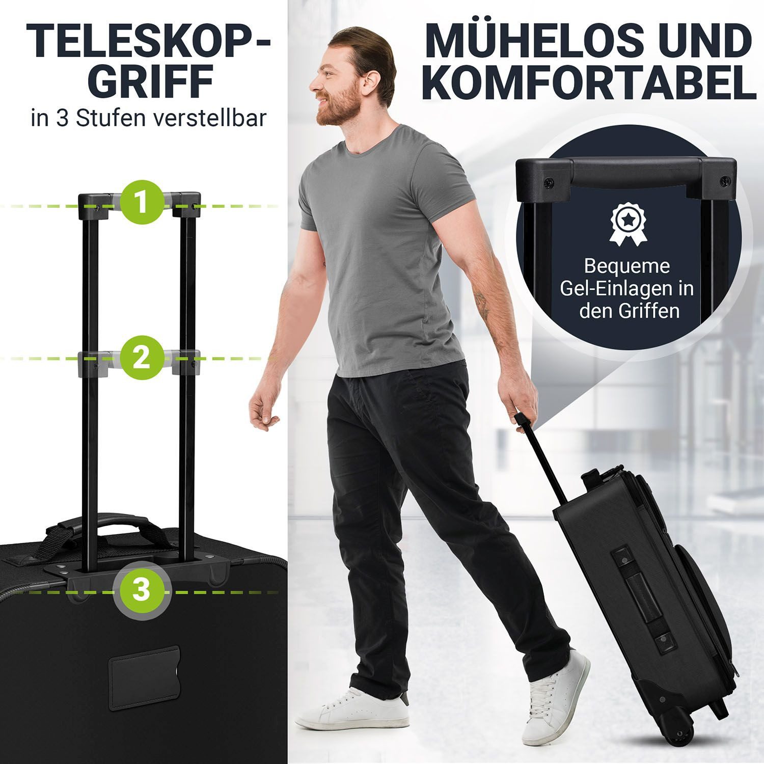 Juskys Trolleyset Athen, 2 Rollen, (5-teilig), 2 Trolley, 1 Umhängetasche, 2 Kosmetiktaschen