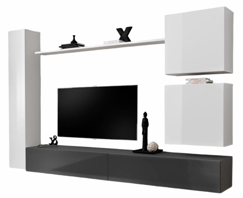 Xlmoebel Wohnzimmer-Set Moderne Wohnwand Schrank Stil Einrichtung Designer Weiß Regal, (6-St., 1x Wohnwand + 2x TV Ständer + 3x Wandschrank + 1x Wandregal), Hergestellt In Europa