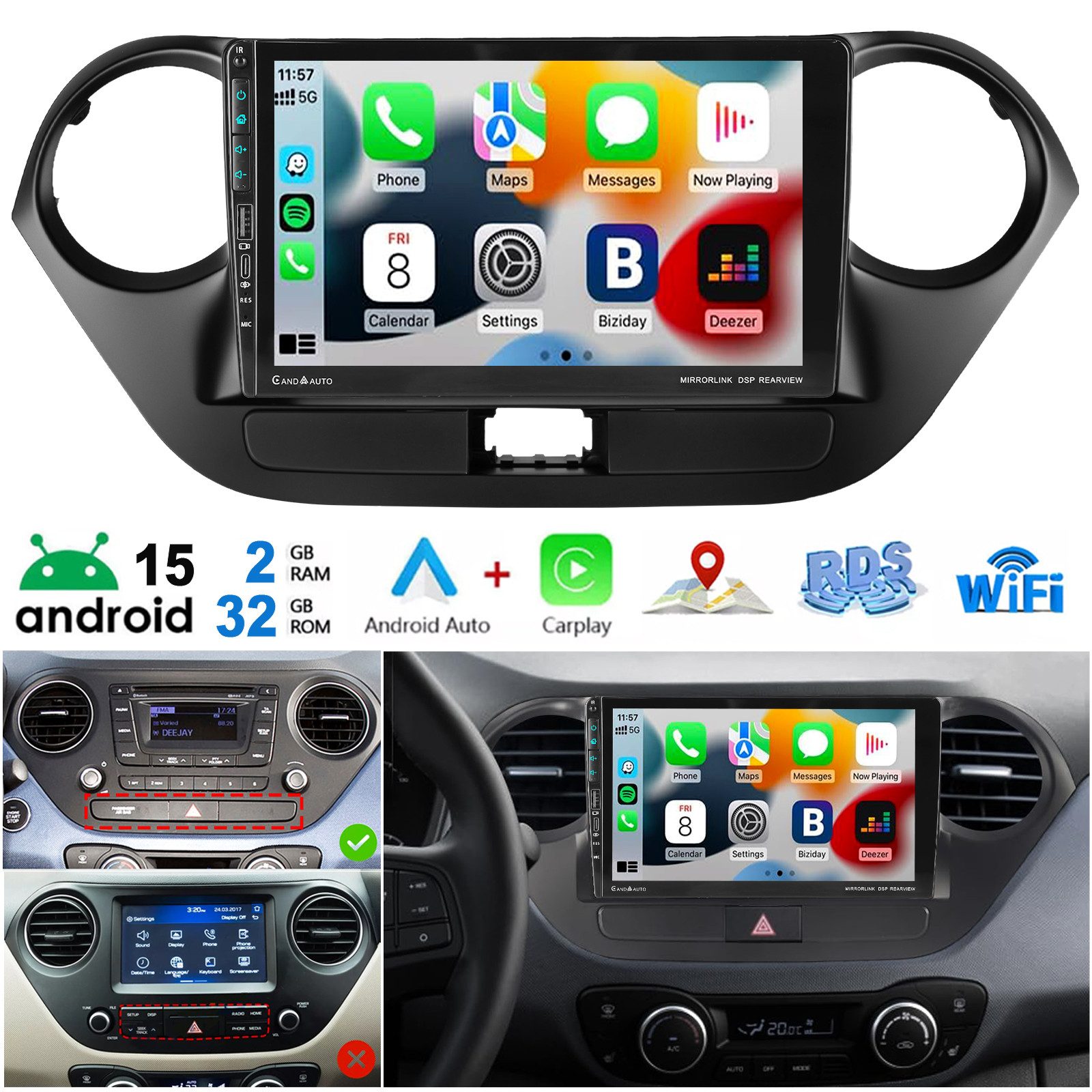 ESSGOO DAB+ Android 15 Für Hyundai i10 II IA/BA 2013-2016 CarPlay USB Type-C Autoradio (RDS, 4+64GB(optional), Digitalradio (DAB), FM, AM, Carplay Android Auto Bluetooth EQ USB GPS Navi WIFI Touchscreen)
