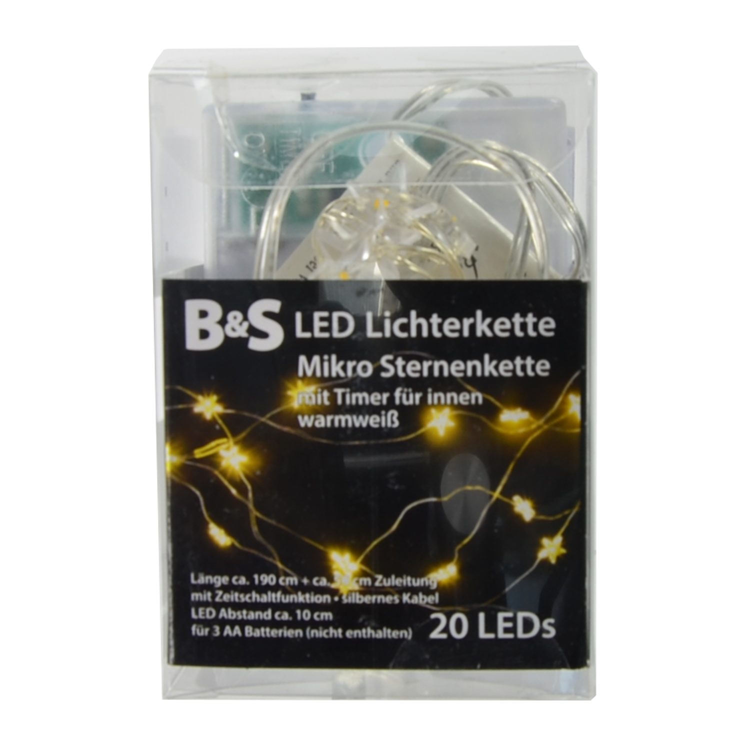 B&S Batterie LEDs warmweiß Innenbereich LED-Lichterkette Mikro Sternen LED 20 Lichterkette