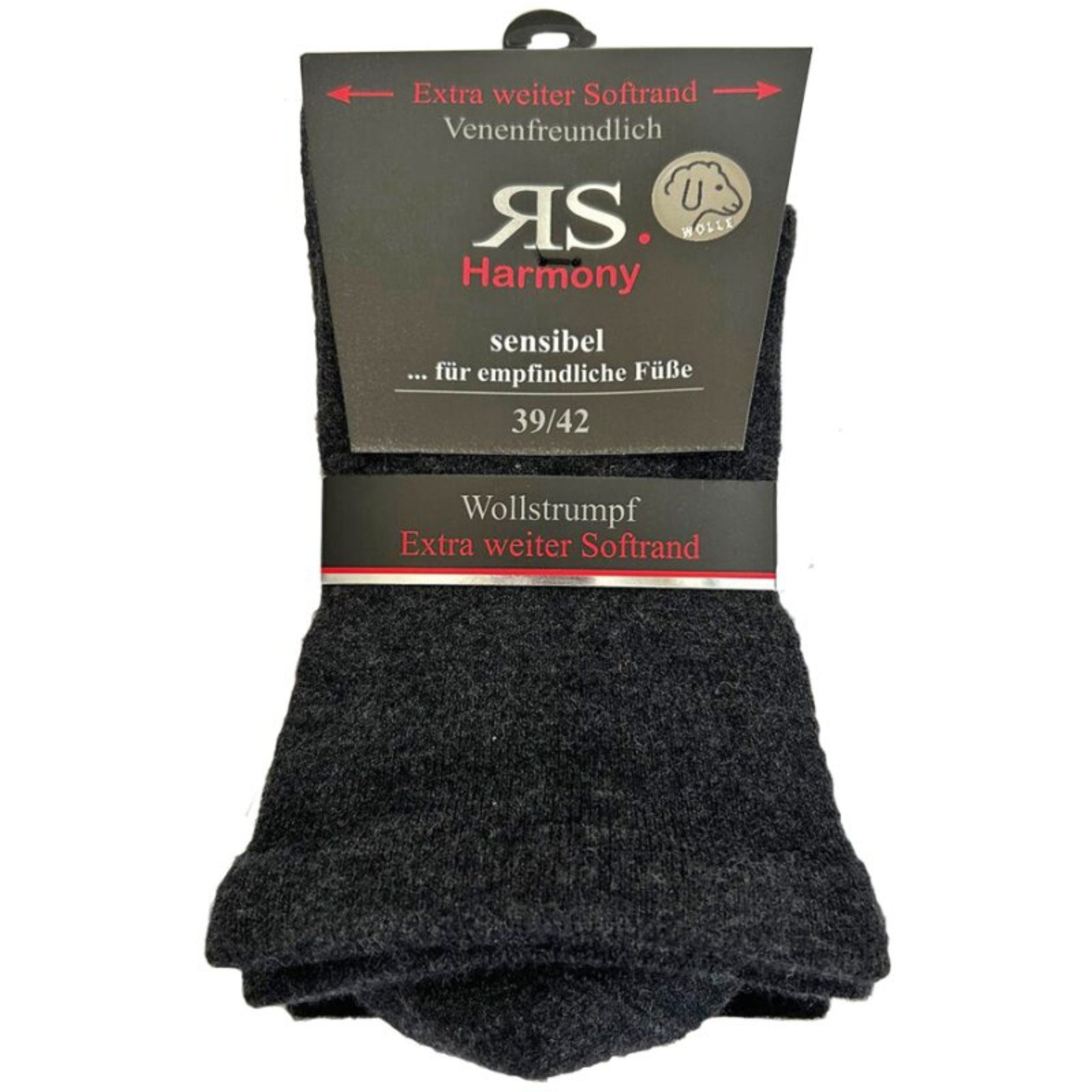 RS Harmony Diabetikersocken Sensibel Dunkel Wollsocken extra weit 2 Paar (Packung, 2 Paar: 1 Paar Schwarz und 1 Paar Anthrazit) Extra breiter Softrand ohne Gummi; Schwarz-Anthrazit-Mix
