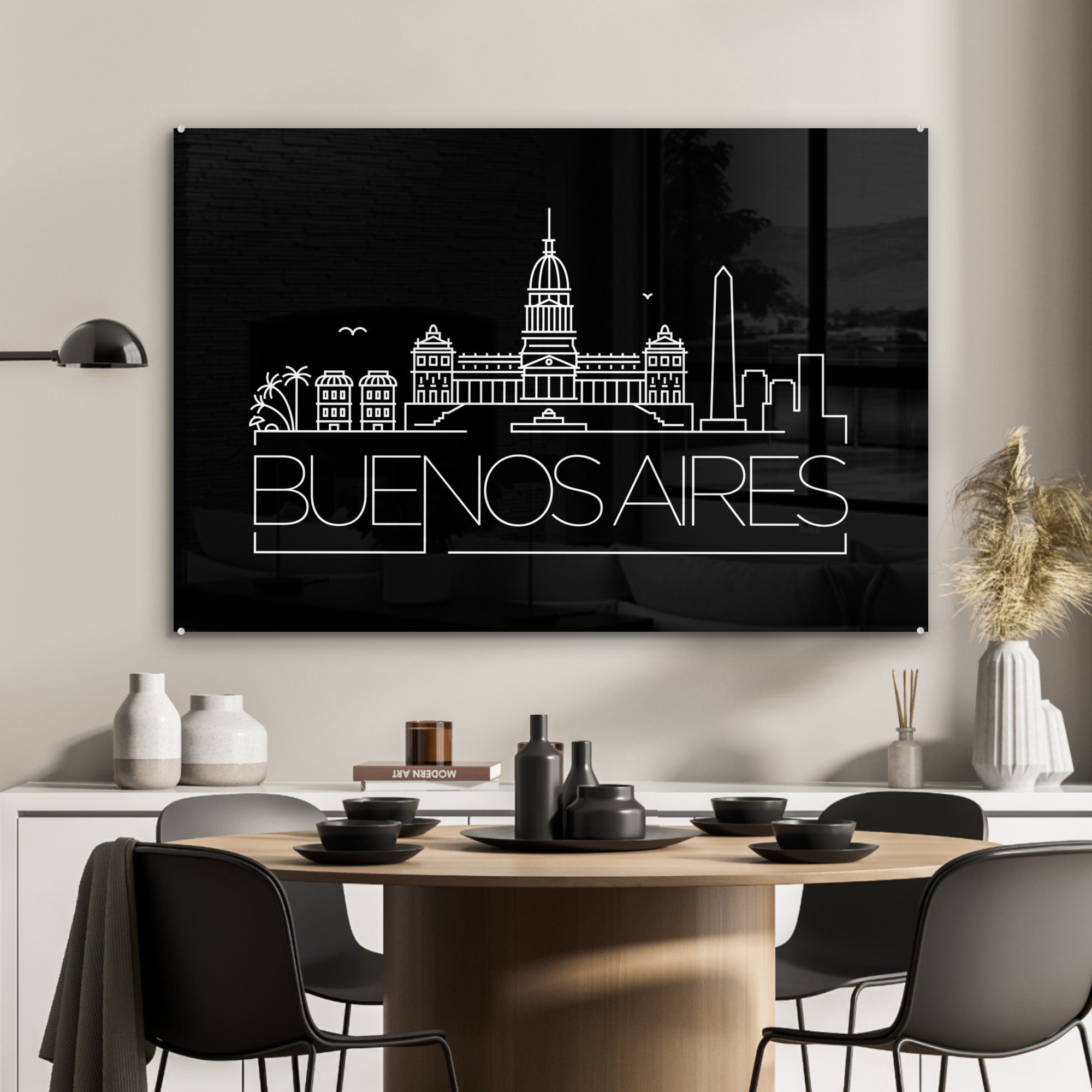 Aires" von Schlafzimmer St), schwarzem & Acrylglasbild Buenos auf Wohnzimmer Skyline Hintergrund, MuchoWow (1 Acrylglasbilder