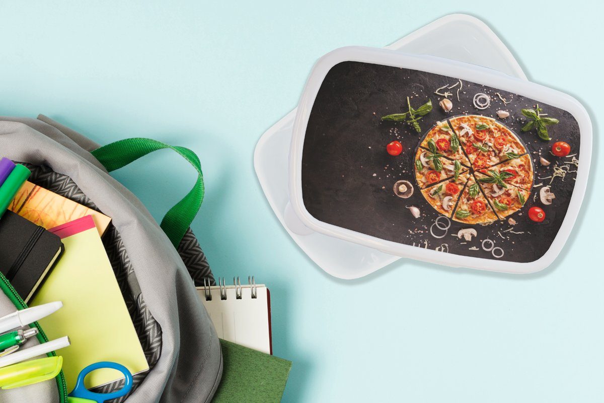 MuchoWow Lunchbox Pizza Küche Erwachsene, - Industrie, Jungs Mädchen und Kinder Gemüse - Brotbox (2-tlg), Brotdose, - weiß für - Kunststoff, und für Kräuter