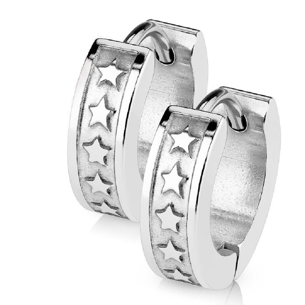 BUNGSA Creolen-Set Creolen Sternchen 2-tlg), (2 Ohrschmuck Ohrringe Silber Stück), (1 Edelstahl Paar aus Unisex