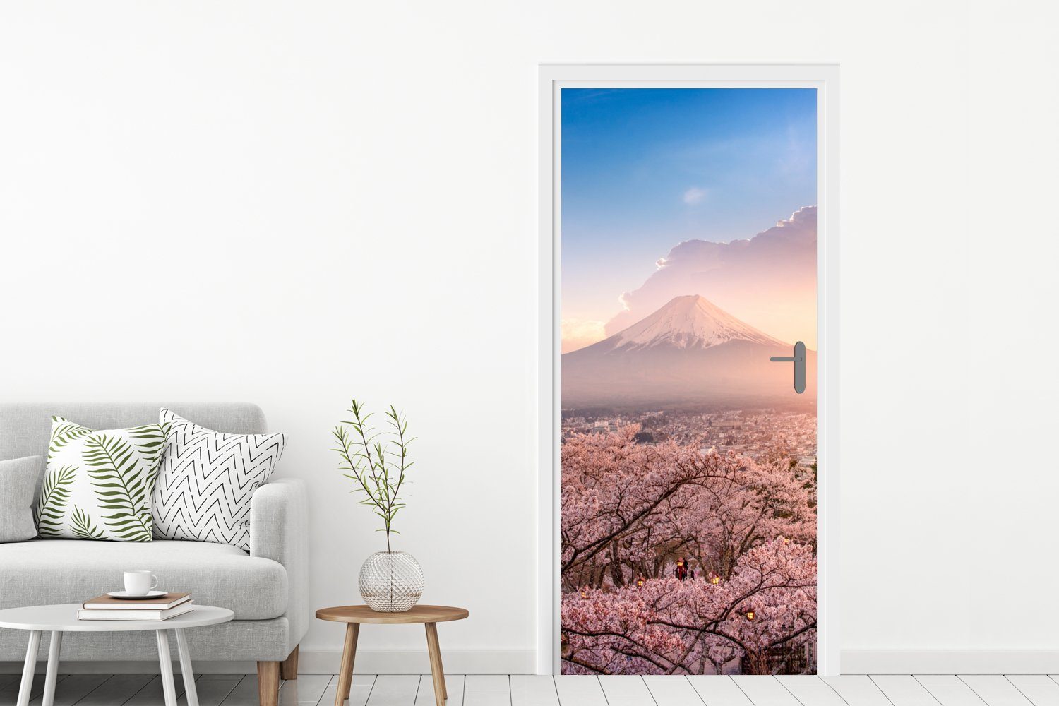 MuchoWow Türtapete Pagode - Sakura - Fuji - Blütenzweige - Japan, Matt, bedruckt, (1 St), Selbstklebende Tapete, Folie für Möbel, 75x205 cm – Bild 2 von 5