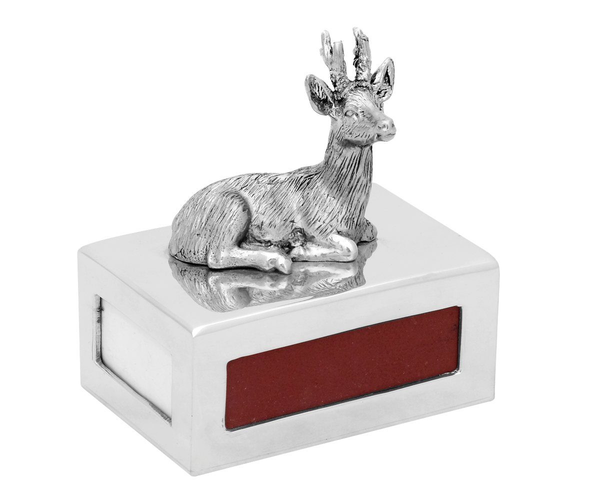 Brillibrum Etui Edle Zinn Streichholz-Box mit dekorativer Figur Reh Streichholzschachtel aus Metall mit Zündhölzer