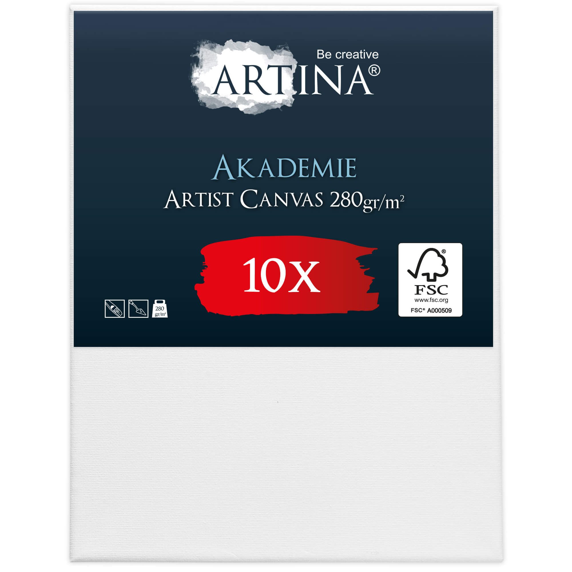 Artina Keilrahmen Keilrahmen Leinwand Akademie, 40x50cm, 10er Set, 100% Baumwolle Leinwände 280 g/m² für Acrylfarben Canvas