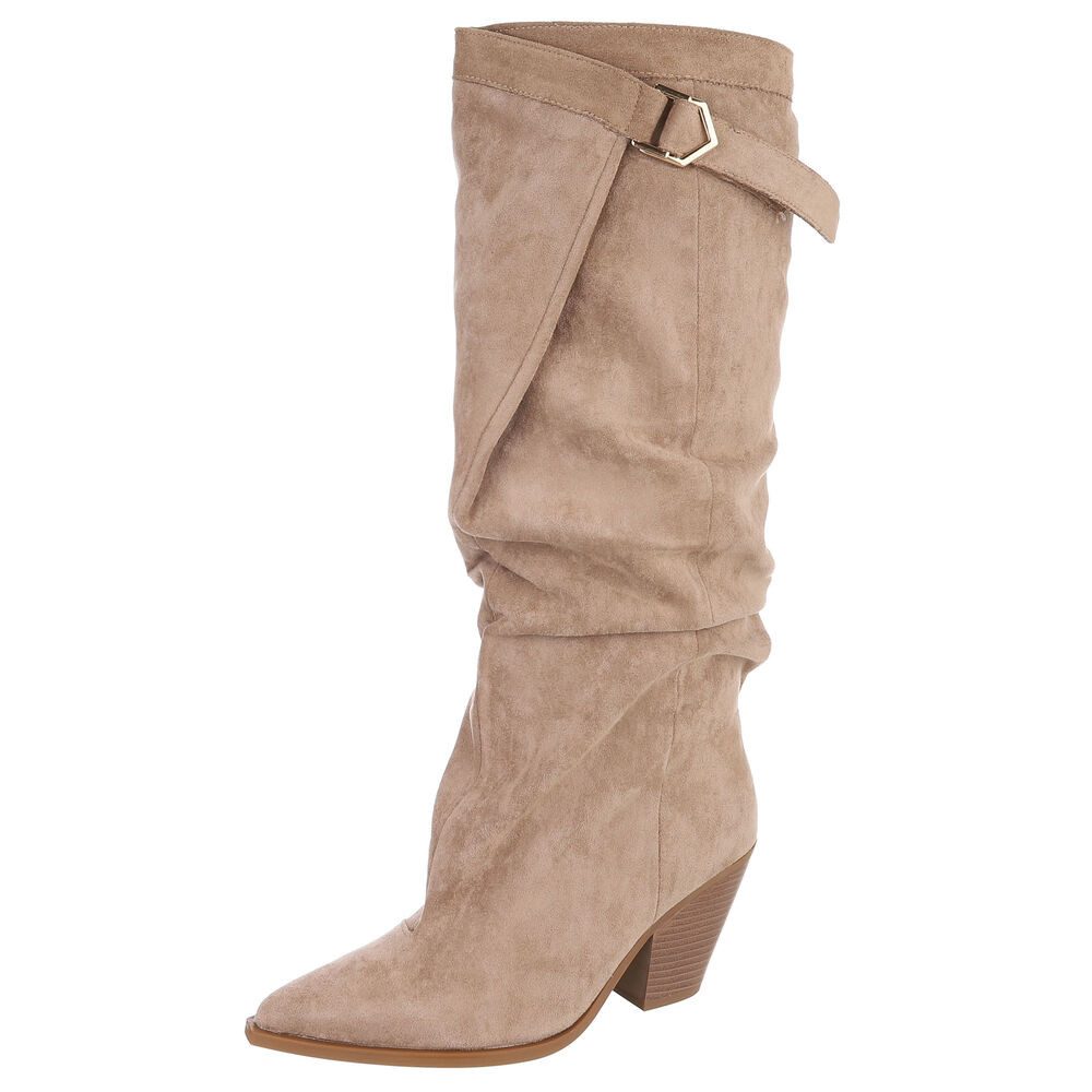 Ital-Design Damen Stiefel Veloursleder-Optik Blockabsatz High Shaft Westernstiefel (92214372) Blockabsatz Stiefel in Hellbraun