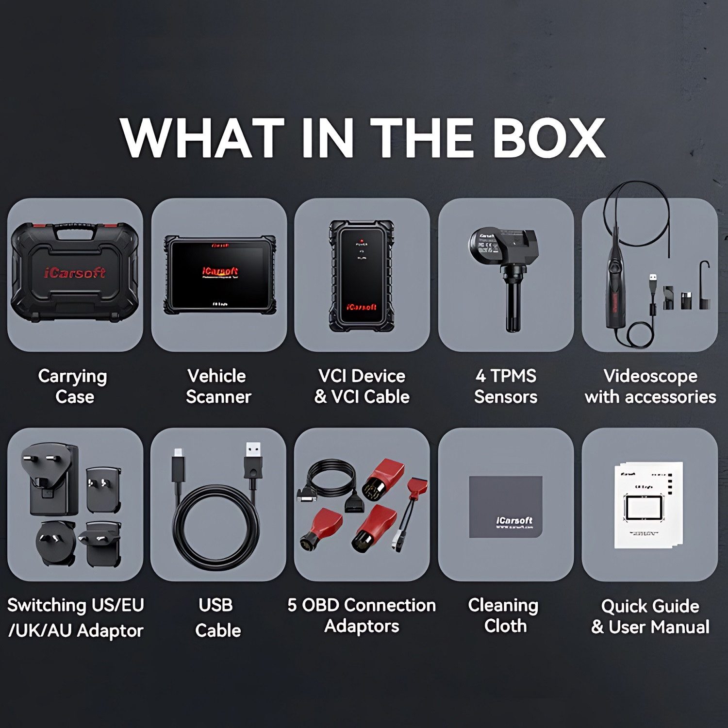 iCarsoft OBD2-Diagnosegerät CR EAGLE OBD2 Scanner + TMPS + VCI + Videoskop inkl. Updates
