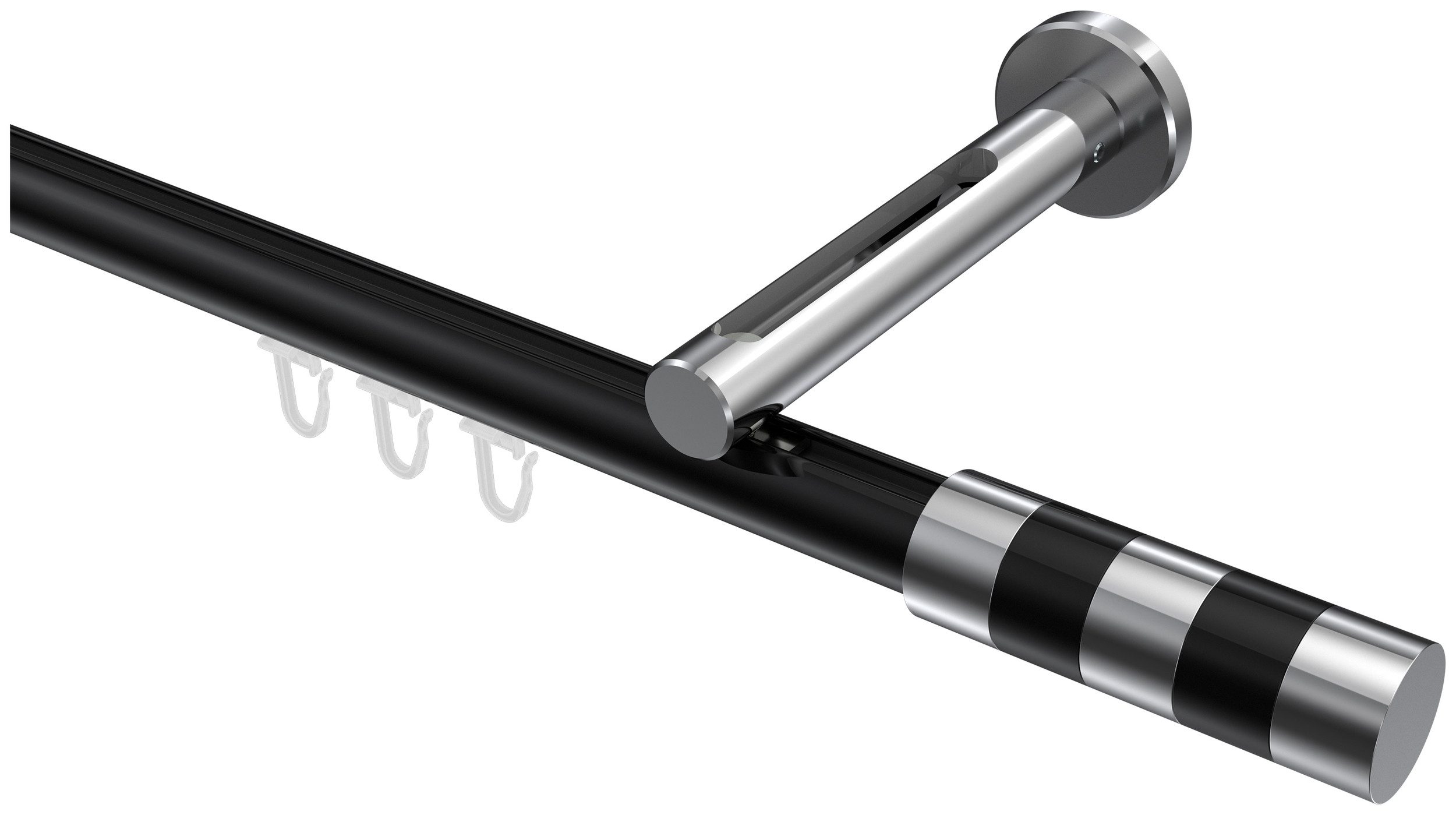 INTERDECO Innenlaufschiene Siteno Mavell, Ø 20 mm, 1-läufig, Fixmaß, kürzbar, Wandmontage, Aluminium, Schwarz / Chrom / Bicolor