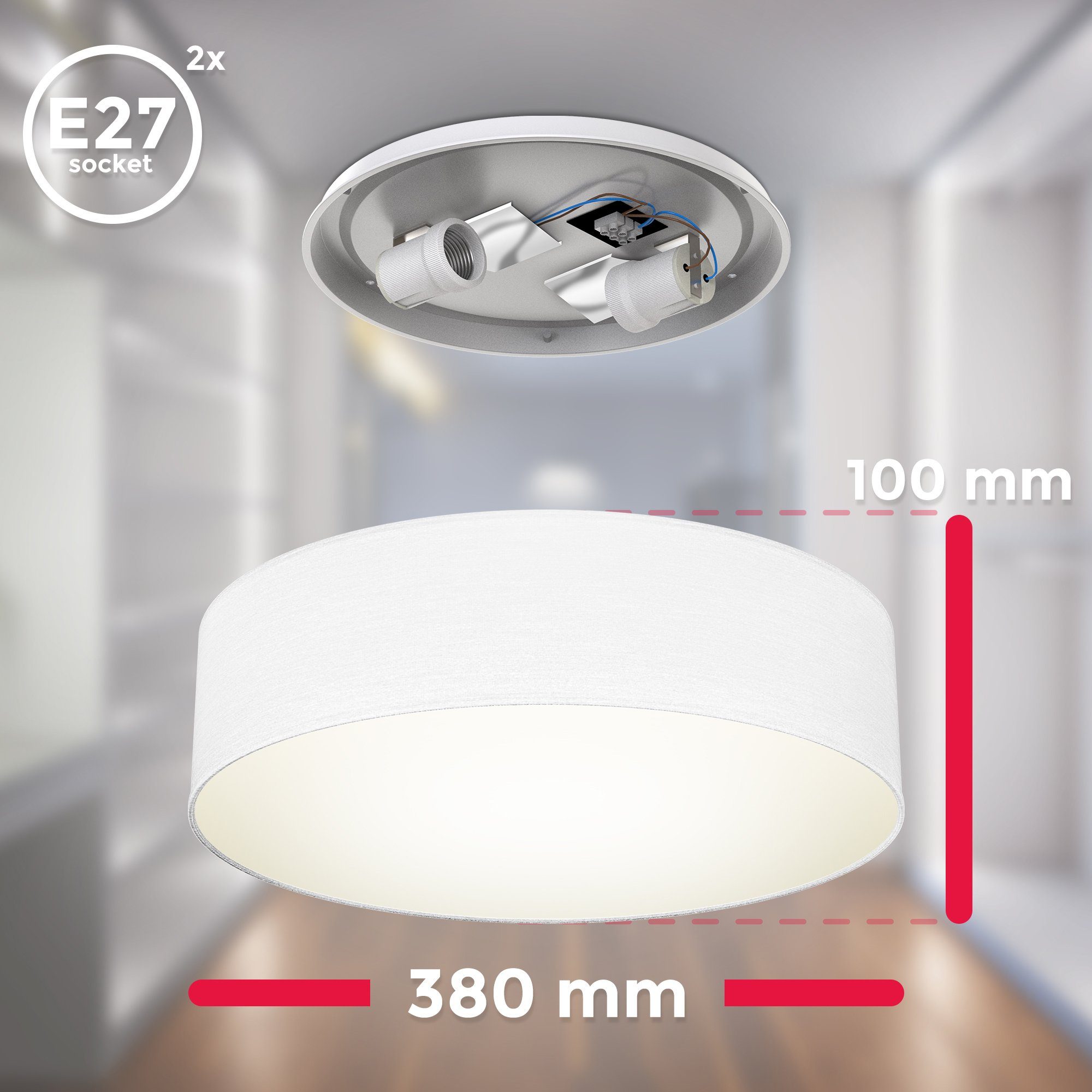 B.K.Licht LED Lampenschirm, E27 Warmweiß, ohne Textil Deckenleuchte, Schlafzimmer, Wohnzimmerlampe, Deckenlampe, Leuchtmittel