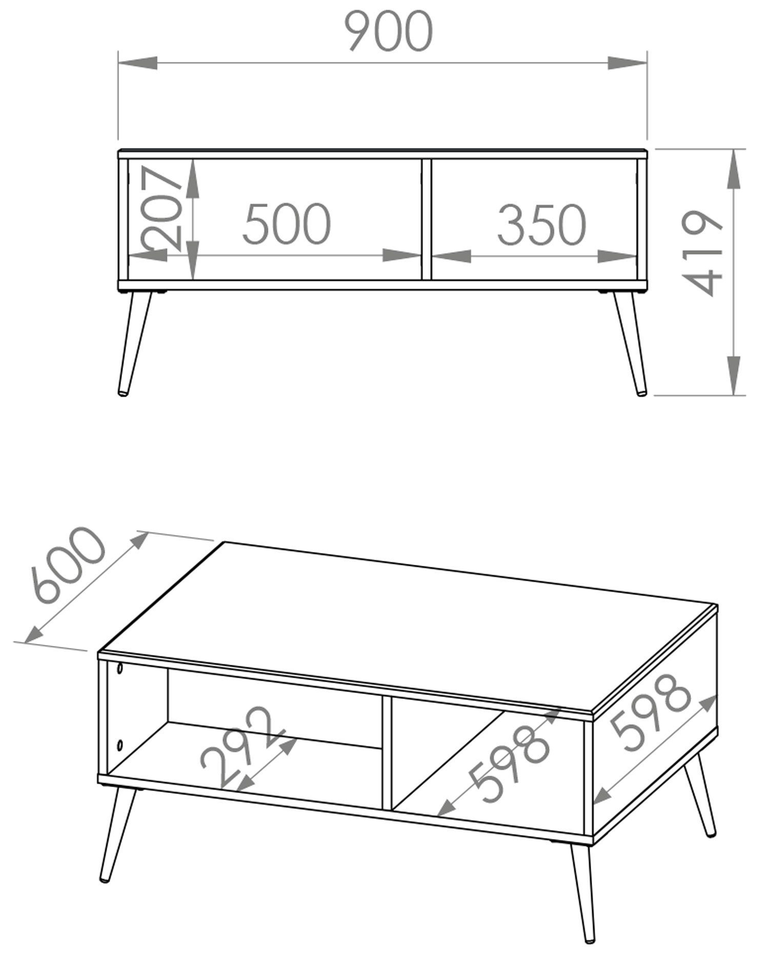 Hochglanz gold matt, weiß Goldin, 90cm weiß / Couchtisch Feldmann-Wohnen