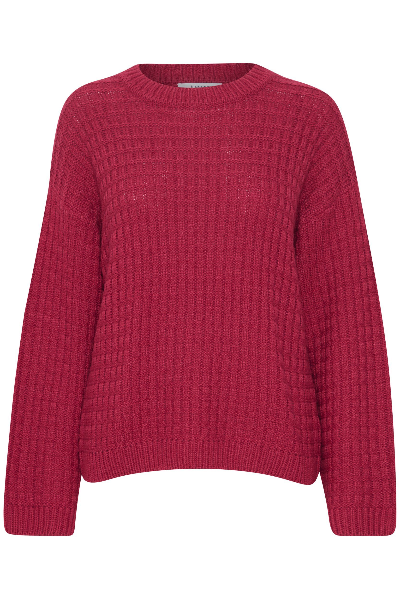in Grobstrick b.young Abgesetzten Pullover 6664 mit Sweater Schultern Rot Strickpullover