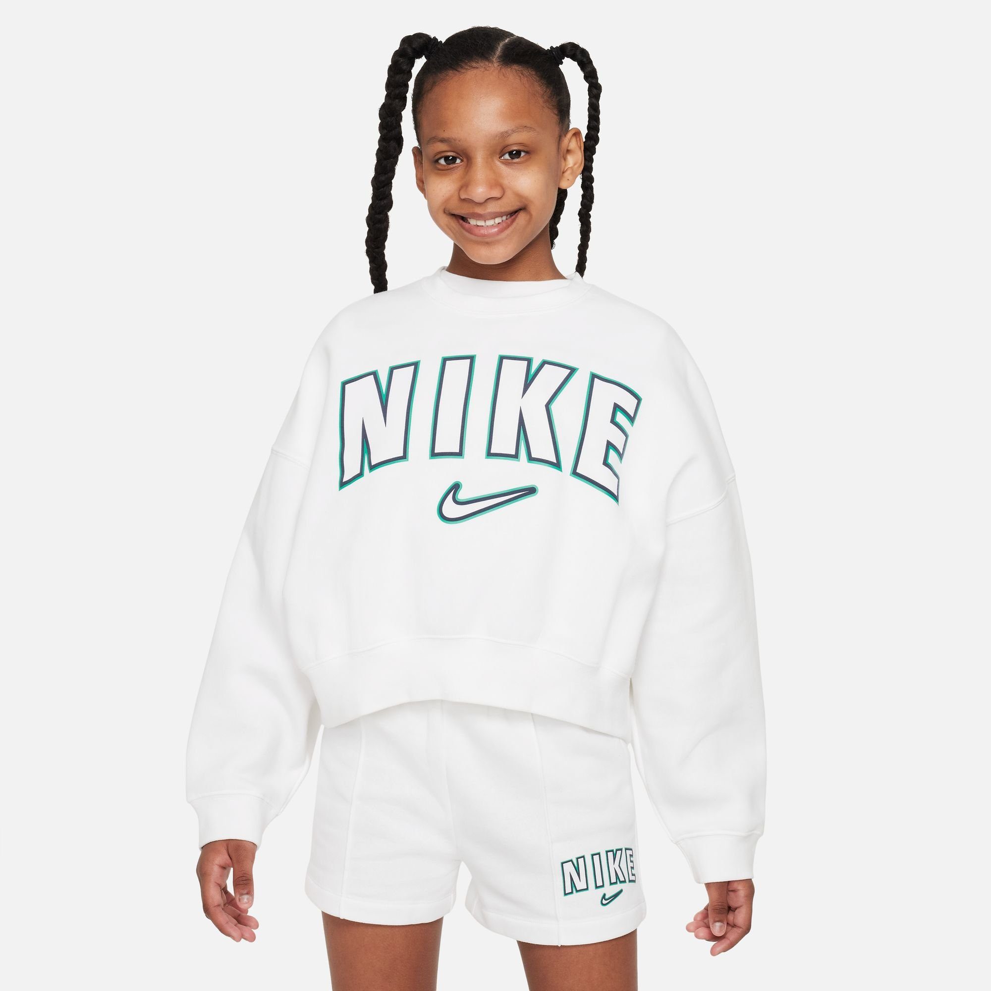 Bis zu 10 % Rabatt-Gutschein Nike Sportswear Sweatshirt NSW TREND für CREW PRNT FLC WHITE Kinder 