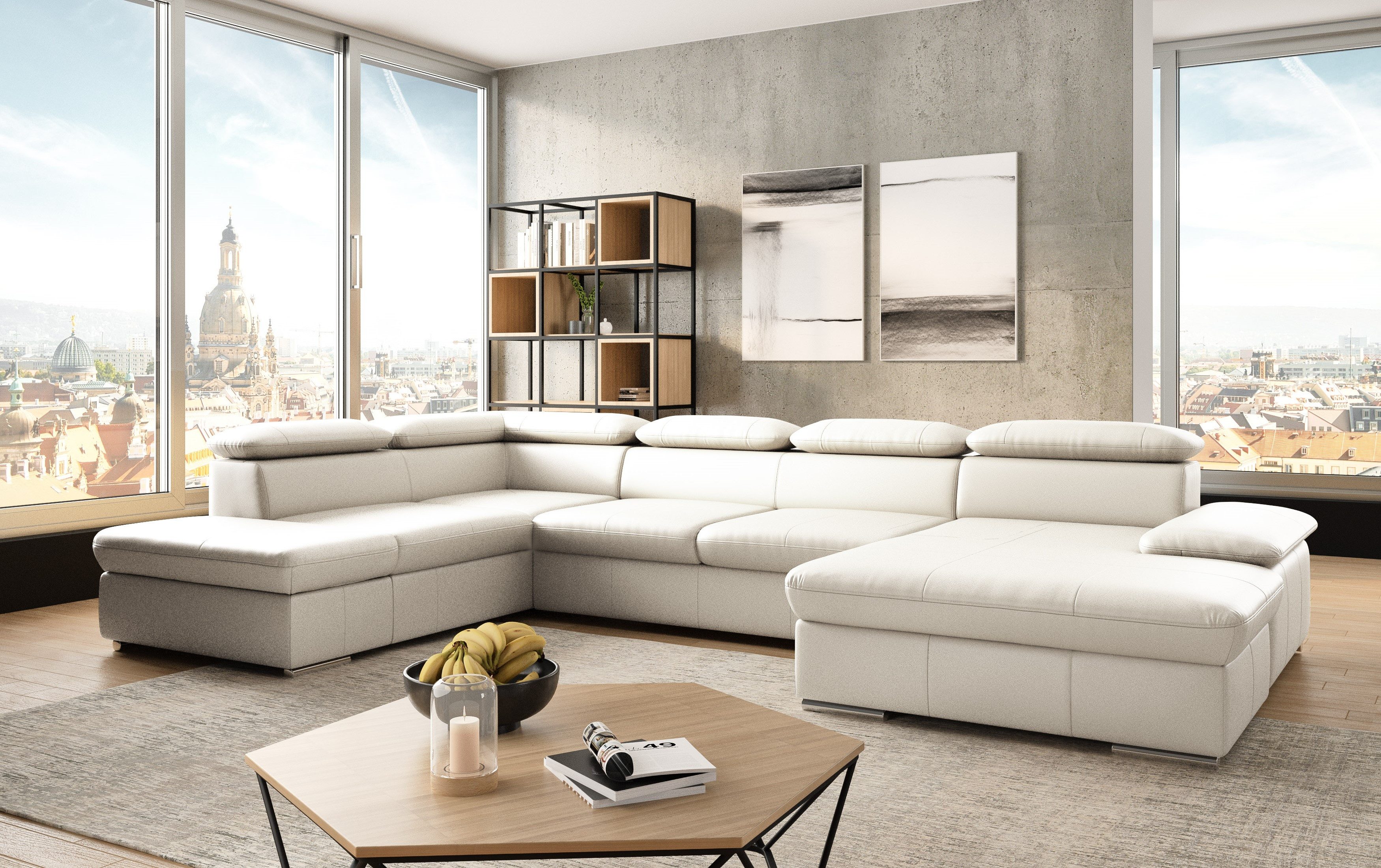 sit&more Wohnlandschaft Valantine U-Form, B: 349 cm, mit Arm- & Kopfteilverstellung, optional mit Bettfunktion