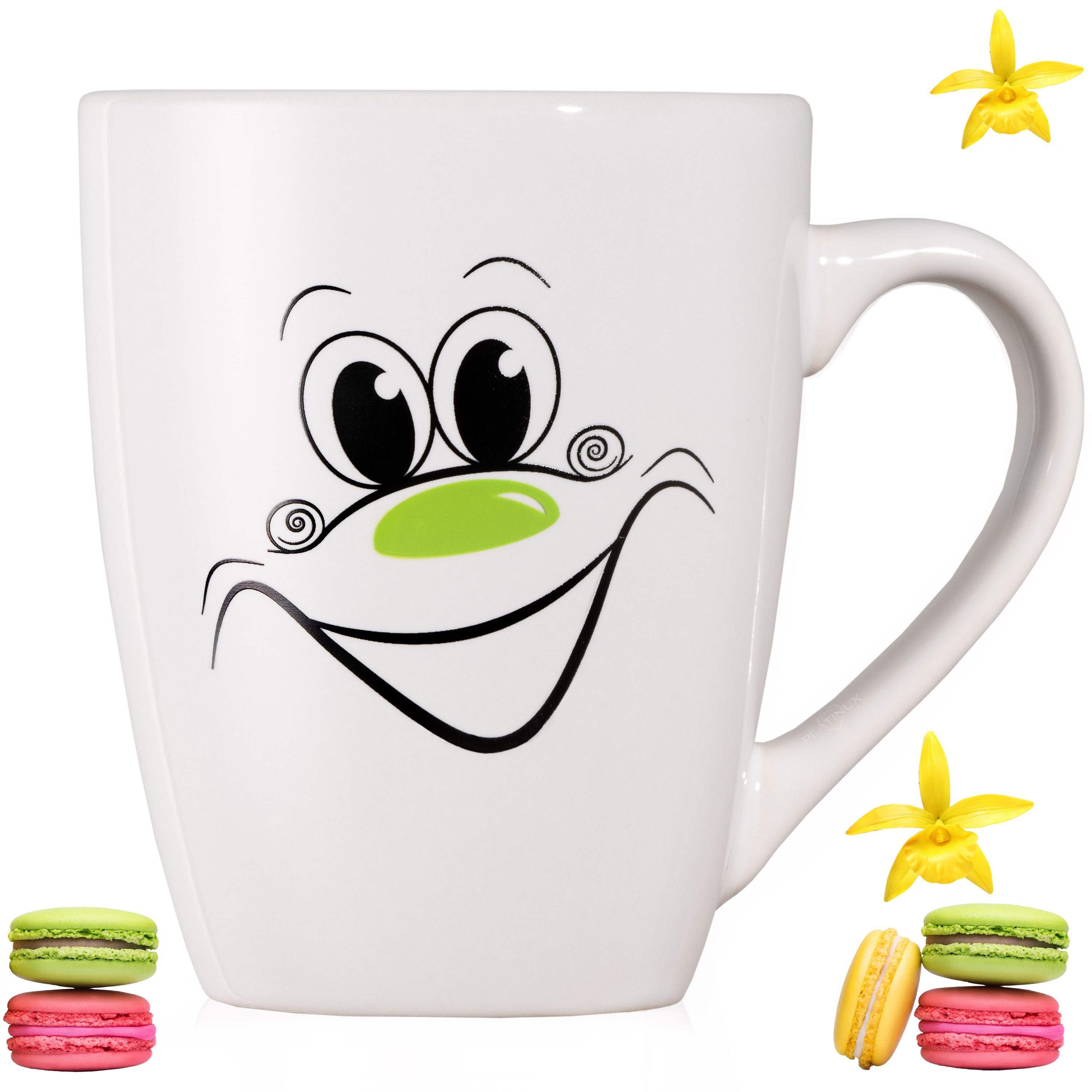 PLATINUX Tasse Kaffeetasse mit lustigem lachendem Motiv Grün, Keramik, 250ml (max. 300ml) Teetasse Kaffeebecher Teebecher Karneval