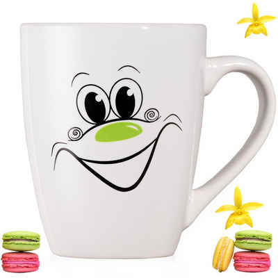 PLATINUX Tasse Kaffeetasse mit lustigem lachendem Motiv Grün, Keramik, 250ml (max. 300ml) Teetasse Kaffeebecher Teebecher Karneval