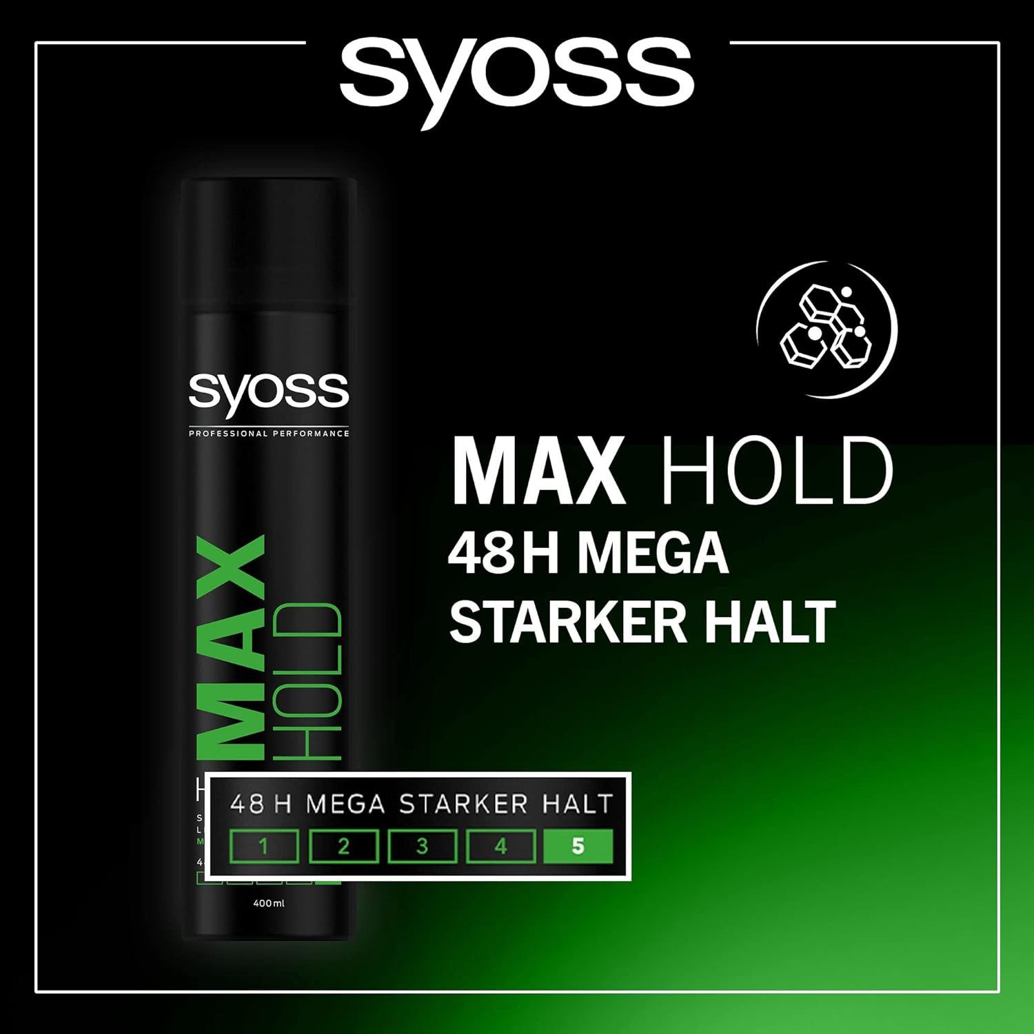 Syoss Haarspray Max Hold 400 ml, Styling Spray, mit 48h starkem Halt