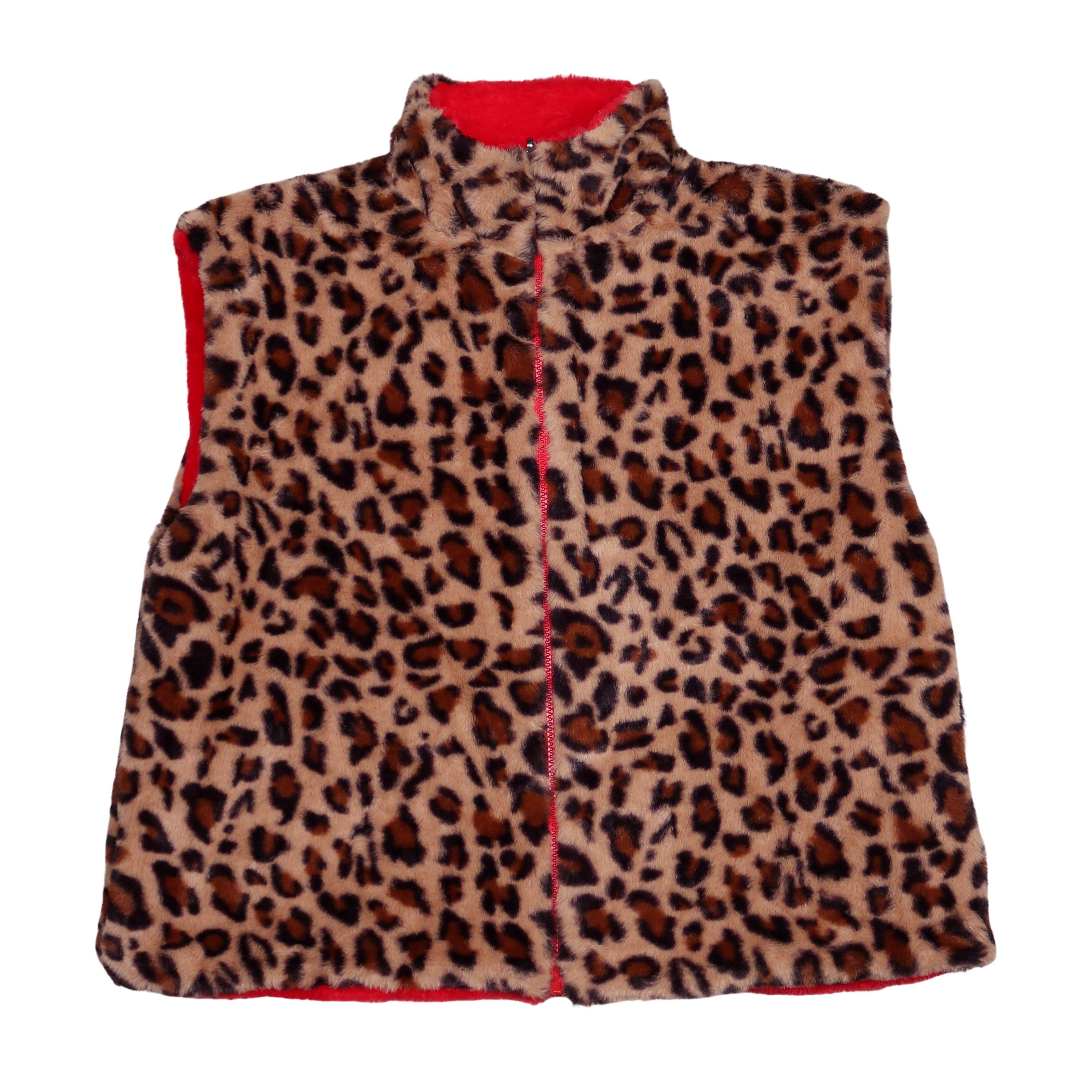 MIRROSI Plüschweste Damen Wendeweste Plüsch – Teddy Weste mit Leo Muster (One Size – passend ca. für Größe 38, 40,42 und 44) beidseitig tragbar – Reißverschluss – Bild 4 von 5