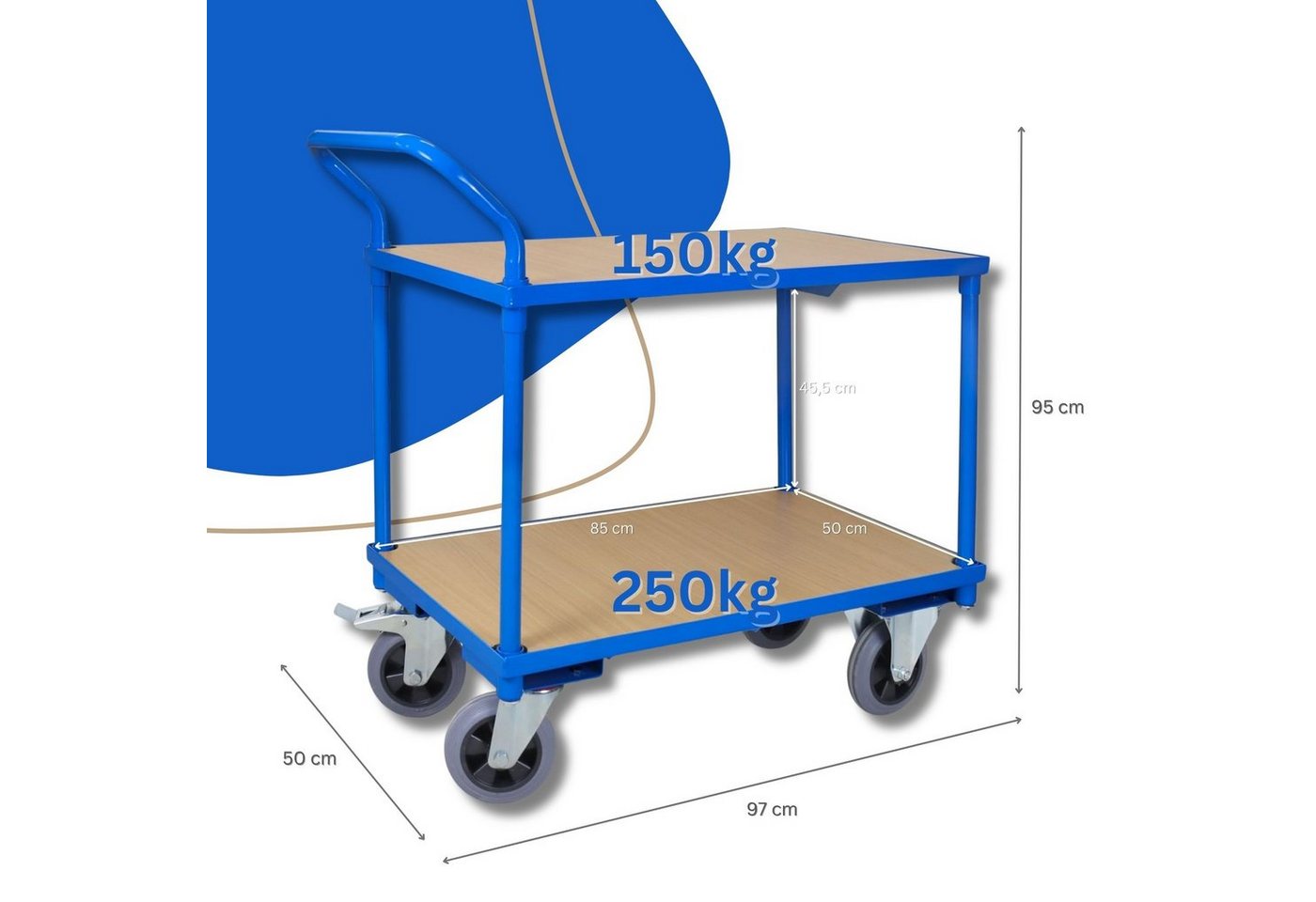 Thumbnail - PROREGAL® Tischwagen Pro mit 2 Etagen, HxBxT 95x50x97cm, Traglast 400kg, Blau