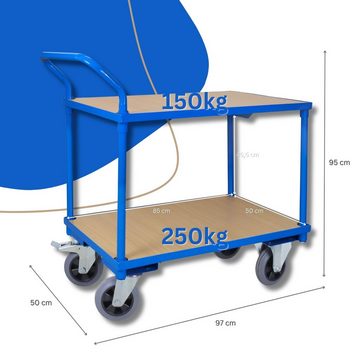 PROREGAL® Tischwagen Pro mit 2 Etagen, HxBxT 95x50x97cm, Traglast 400kg, Blau