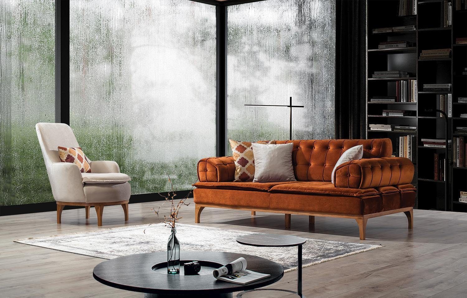 Sofa JVmoebel Dreisitzer Orange Sofagarnitur 2 Sitzer, Sessel Braun Sofas 3+1 Garnitur Sofa Teile