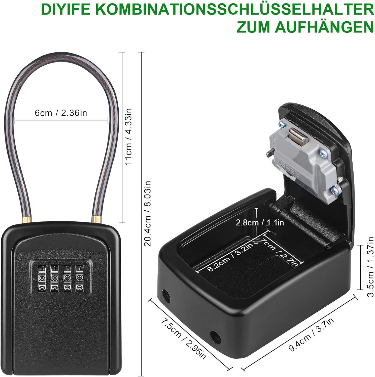 FELIXLEO Möbeltresor Schlüsseltresor, Wasserdicht, Abnehmbares Kabel, Außen & Zuhause. (1-St) – Bild 2 von 5