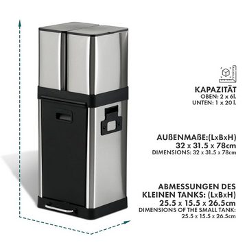 Karat Mülleimer Ben, Edelstahl, Trennsystem, mit 3 Kammern, 2 abnehmbare Behälter