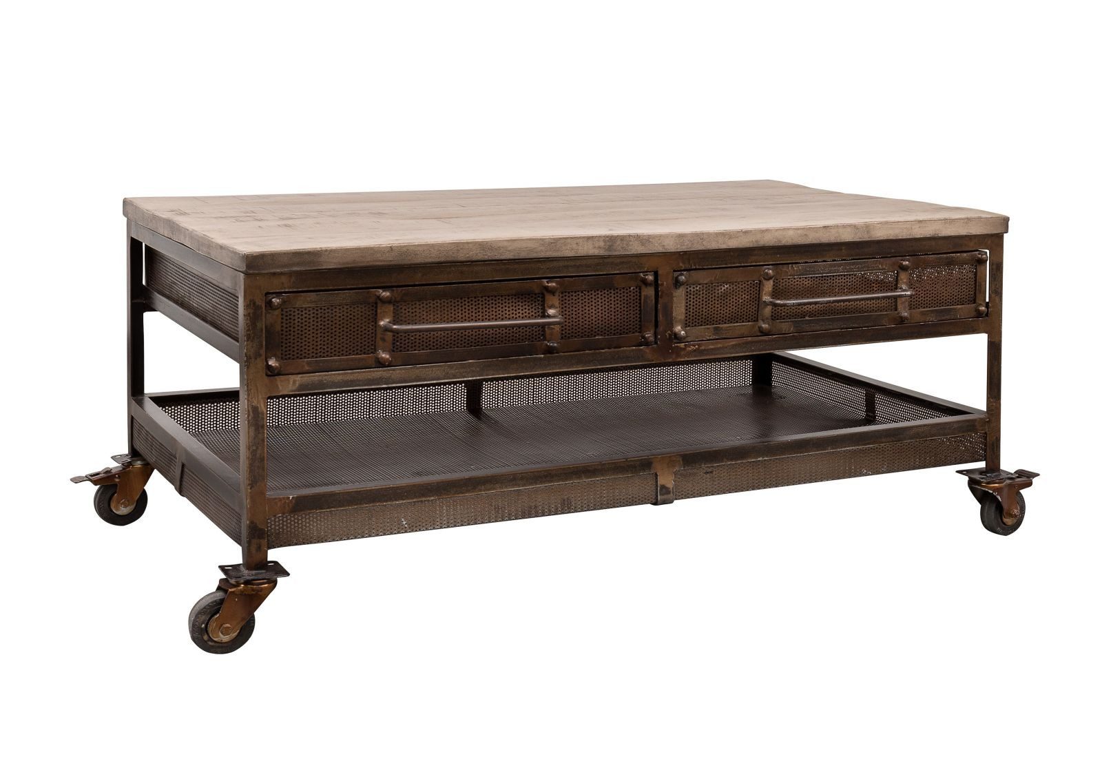 Massivmoebel24 Couchtisch HEAVY INDUSTRY Mango Massivholz braun (Massivholz montiert 48 kg HEAVY INDUSTRY #222), Mango 110x60x50 cm (BxTxH) braun lackiert