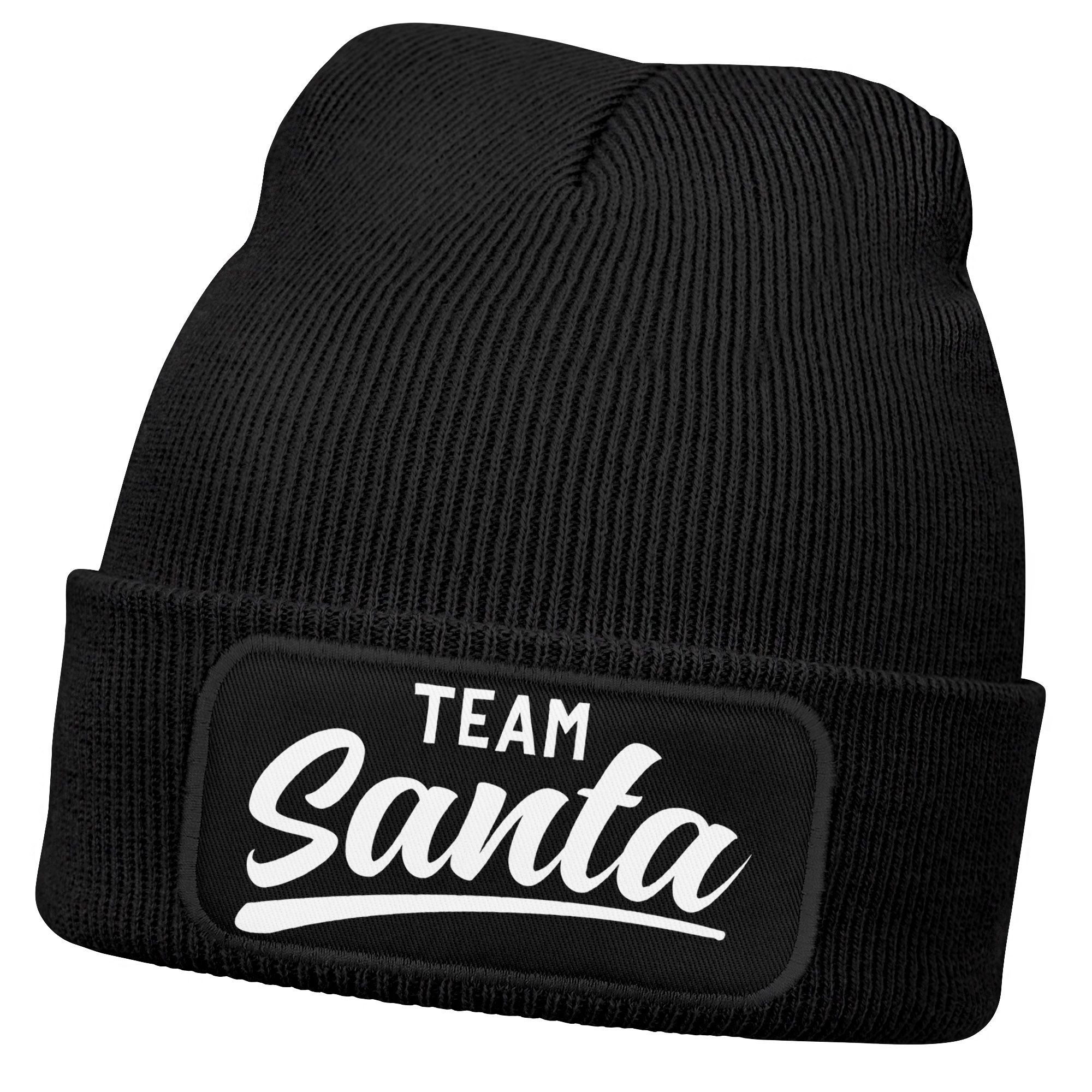Strickmütze Herren Beanie mit Patch Strickmütze mit Spruch Team Santa Aufdruck
