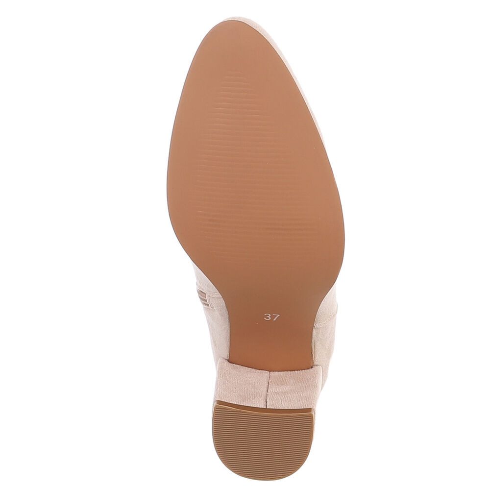 Ital-Design Damen Kniehochstiefel mit Blockabsatz, Schlupfform Stiefelette (92078816) Blockabsatz Stiefeletten in Beige