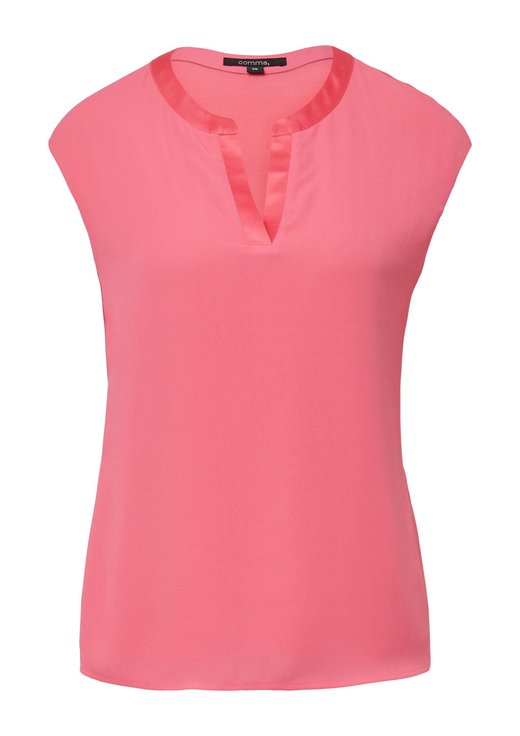 comma Kurzarmshirt T-Shirt Blusenshirt im Fabricmix mit Tunikaausschnitt