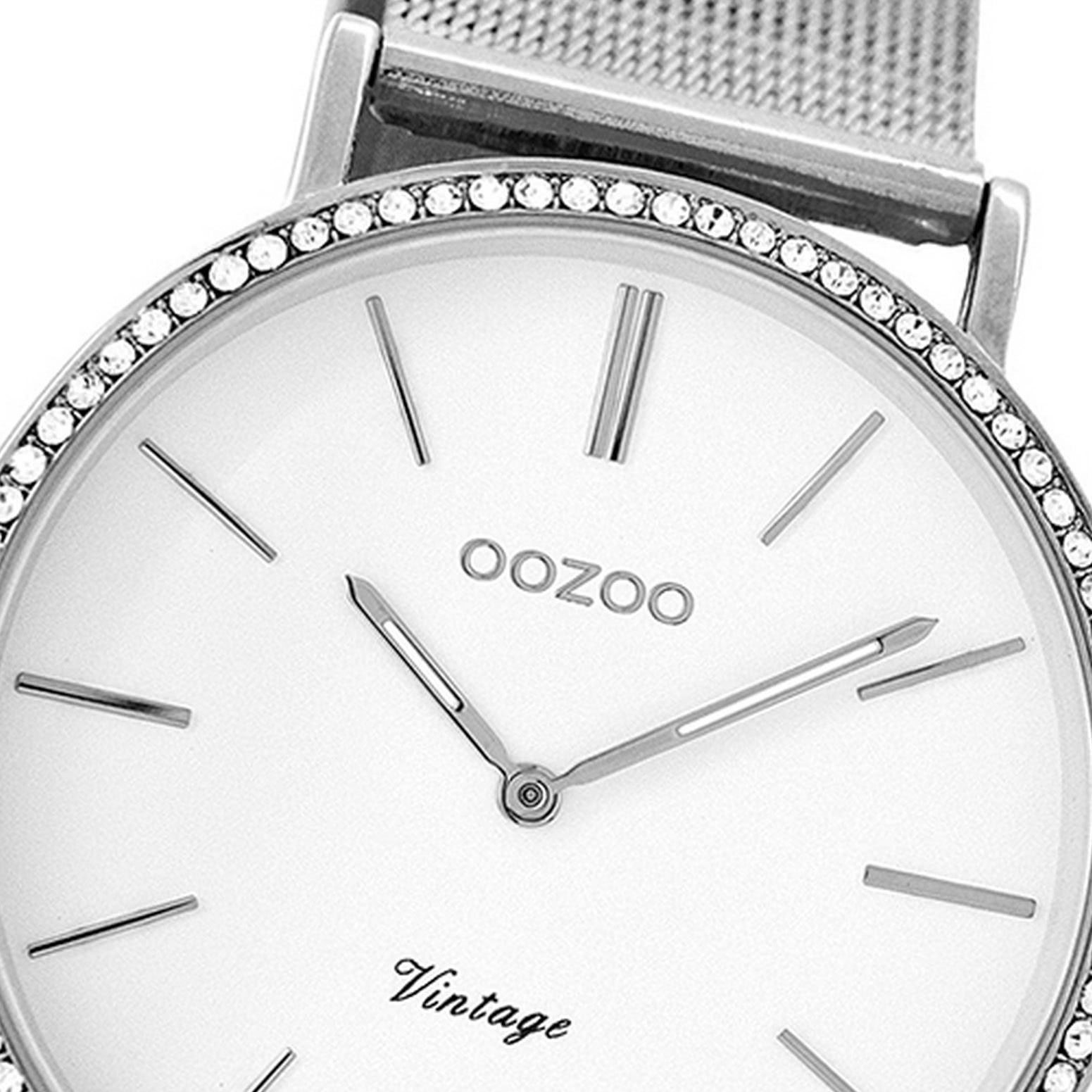 OOZOO Quarzuhr Oozoo Damen-Uhr silber, (Analoguhr), Damenuhr rund, groß (ca. 40mm) Edelstahlarmband, Fashion-Style