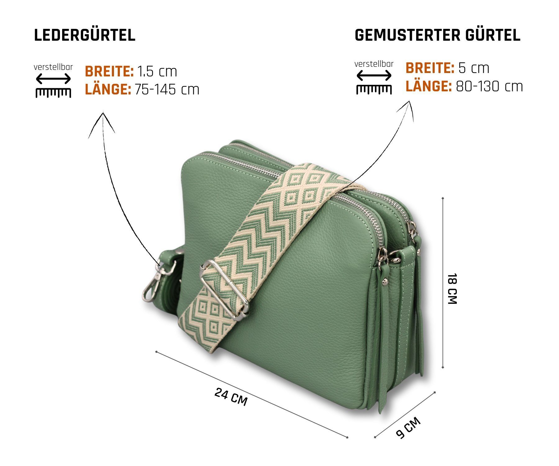 Adel Bags Schultertasche MARA Umhängetasche für Damen, Schultertasche aus Echtleder, hergestellt in Italien, mit 2 Riemen